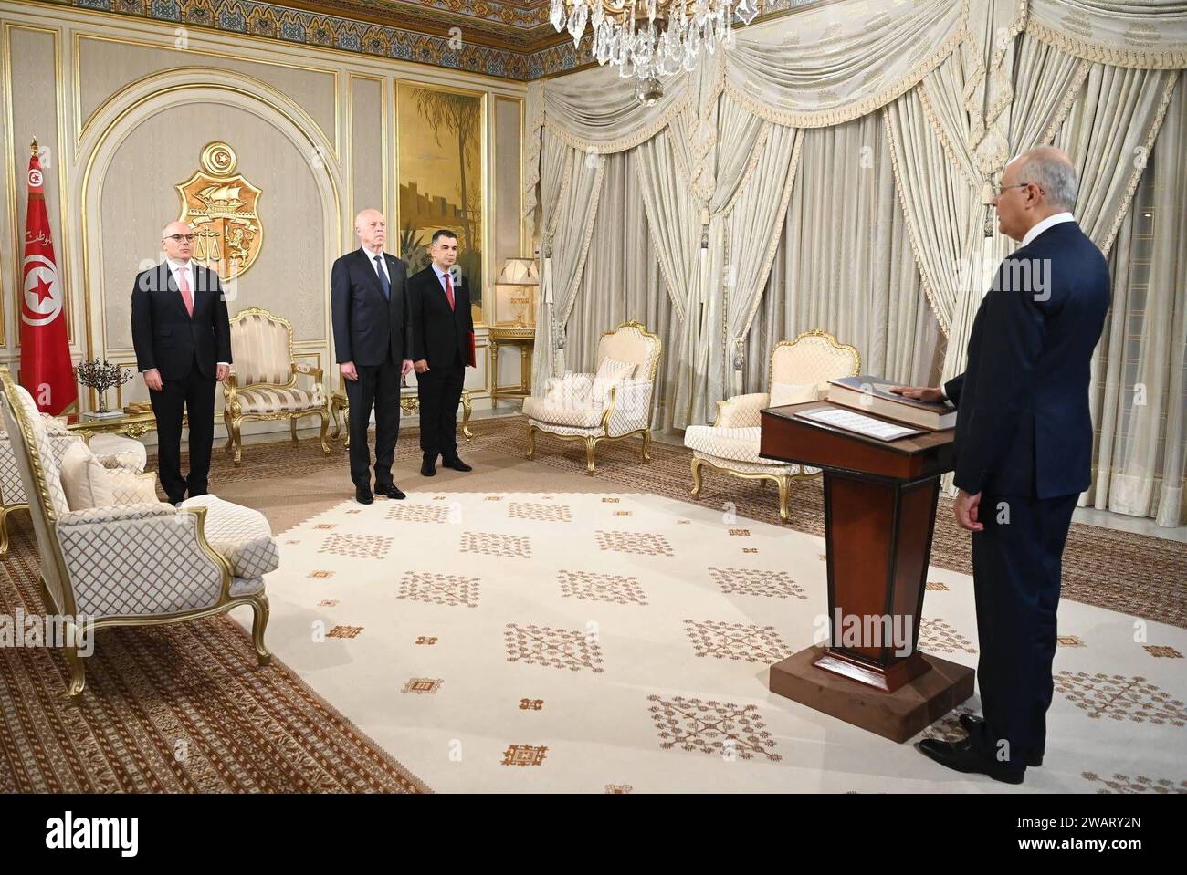 Tunisian President Kais Saied receives the credentials of new ambassadors  to Tunisia from a number of foreign countries at Carthage Palace, in  Tunisia Tunisian President Kais Saied receives the credentials of new