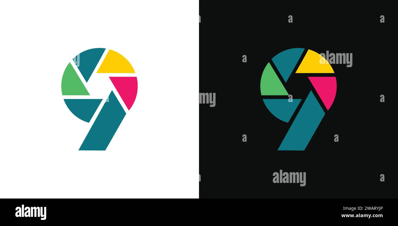 Unique and modern  9 camera logo design Stock Vector