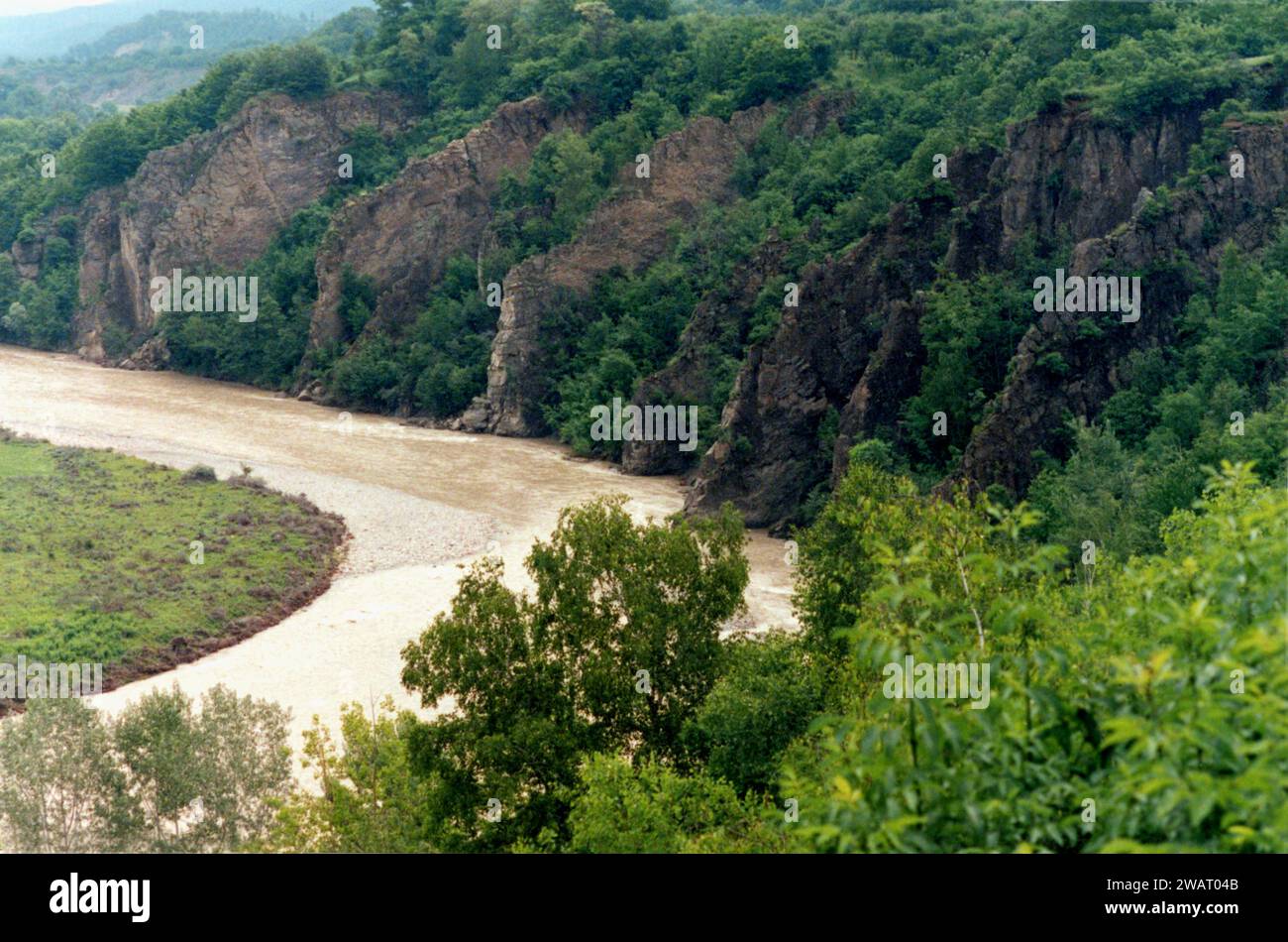Putna Râu Vrancea County, Romania, approx. 1996. View of Putna River and its ...