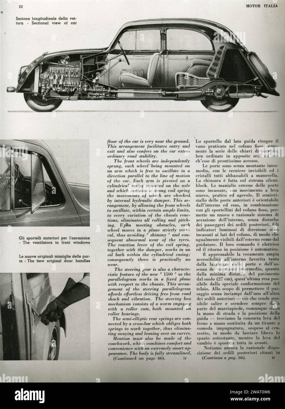 Magazine arcicle about FIAT 1500 car, Italy 1930s Stock Photo