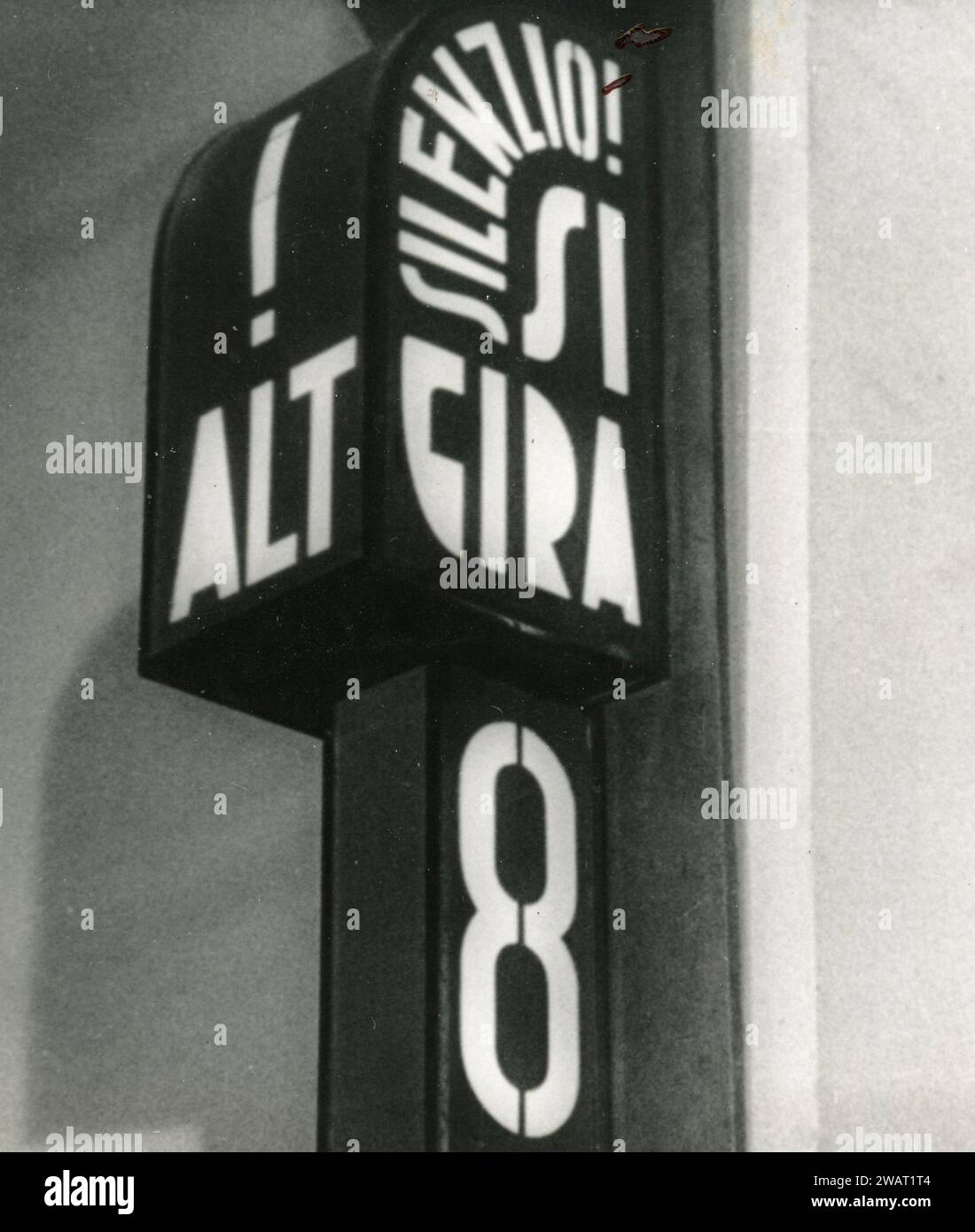 Alt! Silenzio! Si Gira, sign on Cinecittà studios, Rome, Italy 1940s Stock Photo