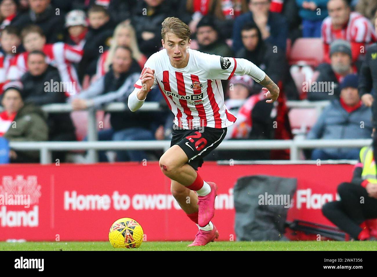 Sunderland on Saturday 6th January 2024. Sunderland's Jack Clarke during the FA Cup Third Round match between Sunderland and Newcastle United at the Stadium Of Light, Sunderland on Saturday 6th January 2024. (Photo: Michael Driver | MI News) Credit: MI News & Sport /Alamy Live News Stock Photo