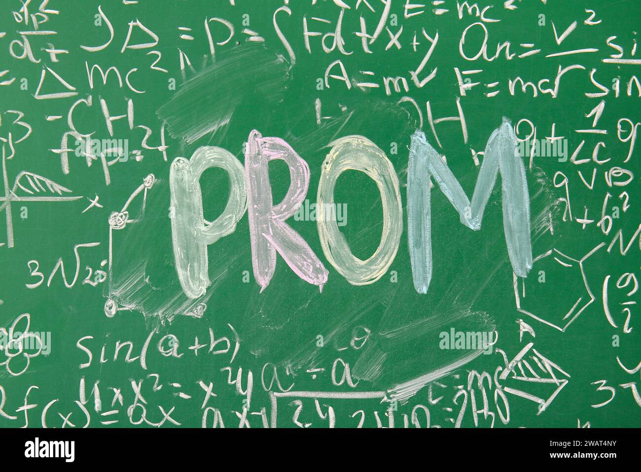 Word PROM with math formulas on green chalkboard Stock Photo - Alamy
