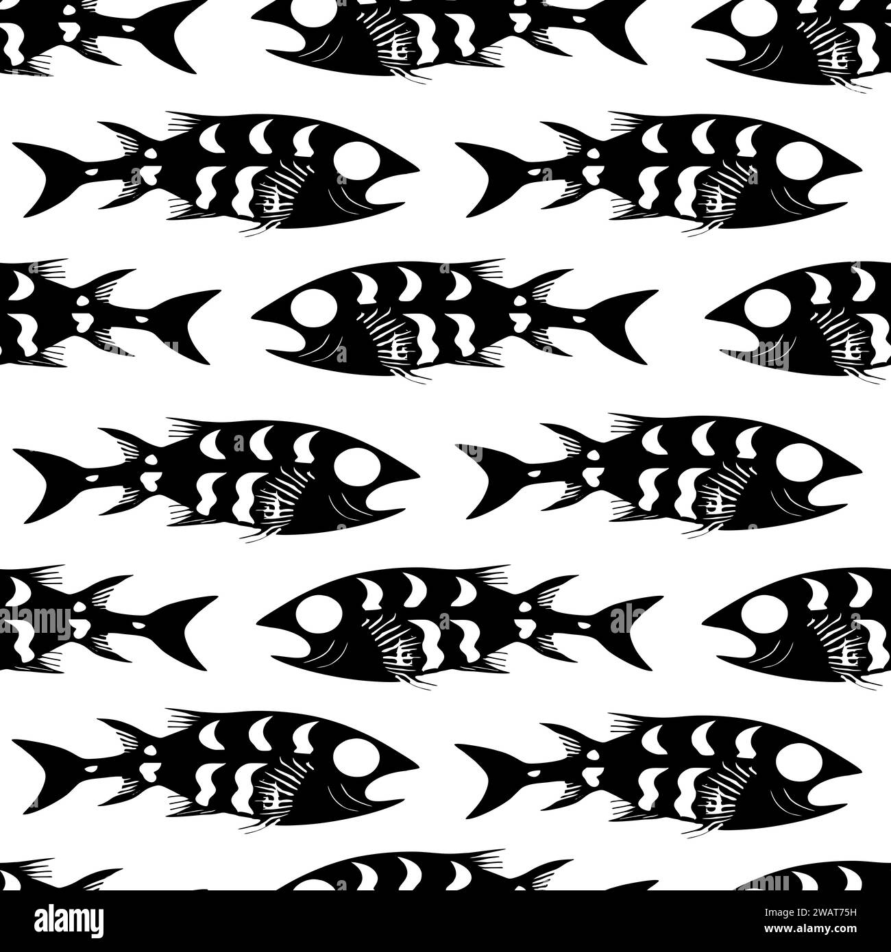simple seamless pattern of black graphic fish on a white background ...
