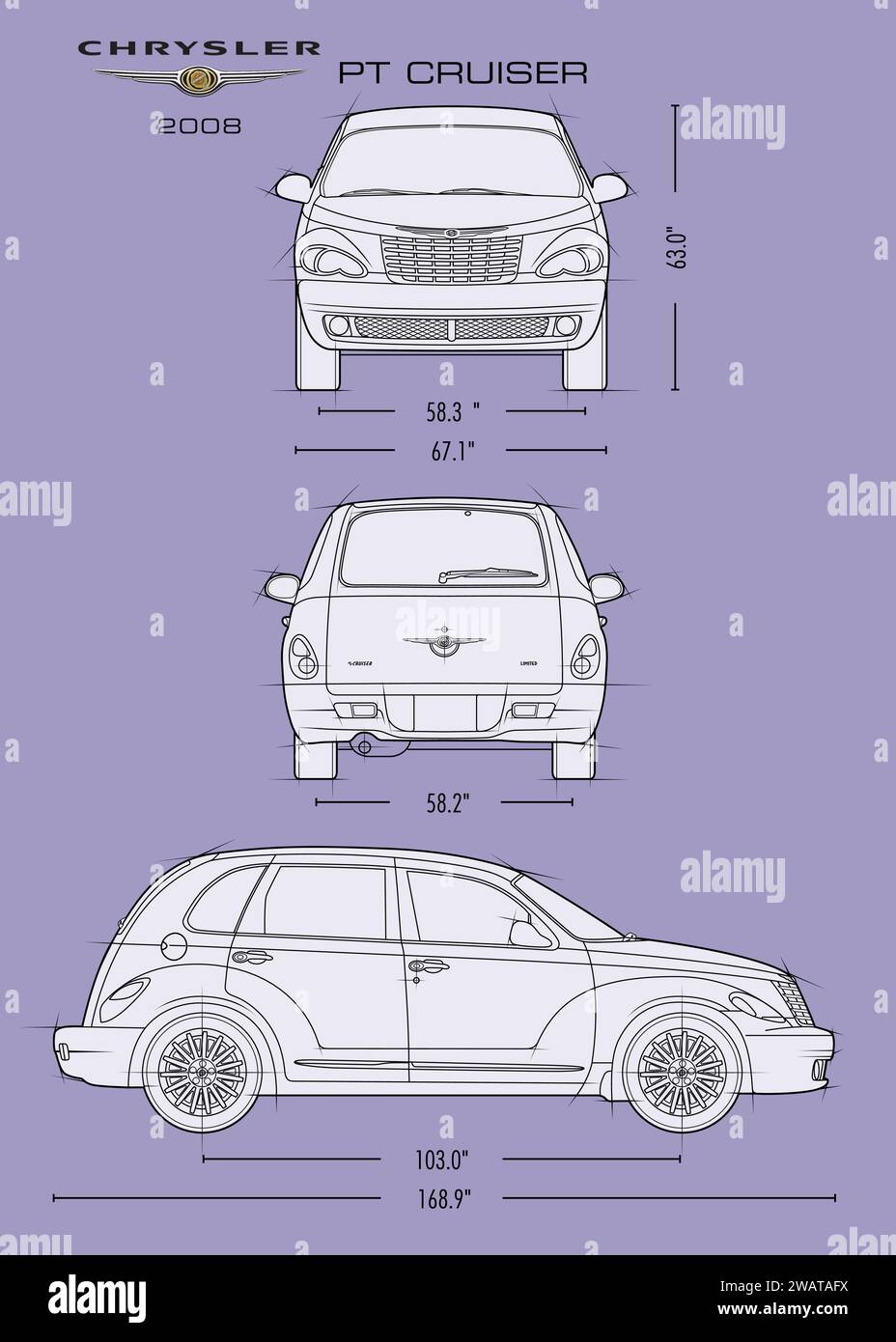 2008 Chrysler PT Cruiser car blueprint Stock Vector