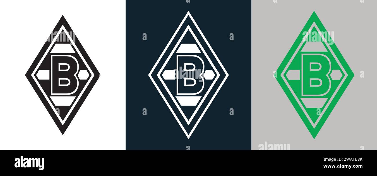 Borussia Monchengladbach Color Black and White 3 Style Logo German professional football club, Vector Illustration Abstract Editable image Stock Vector
