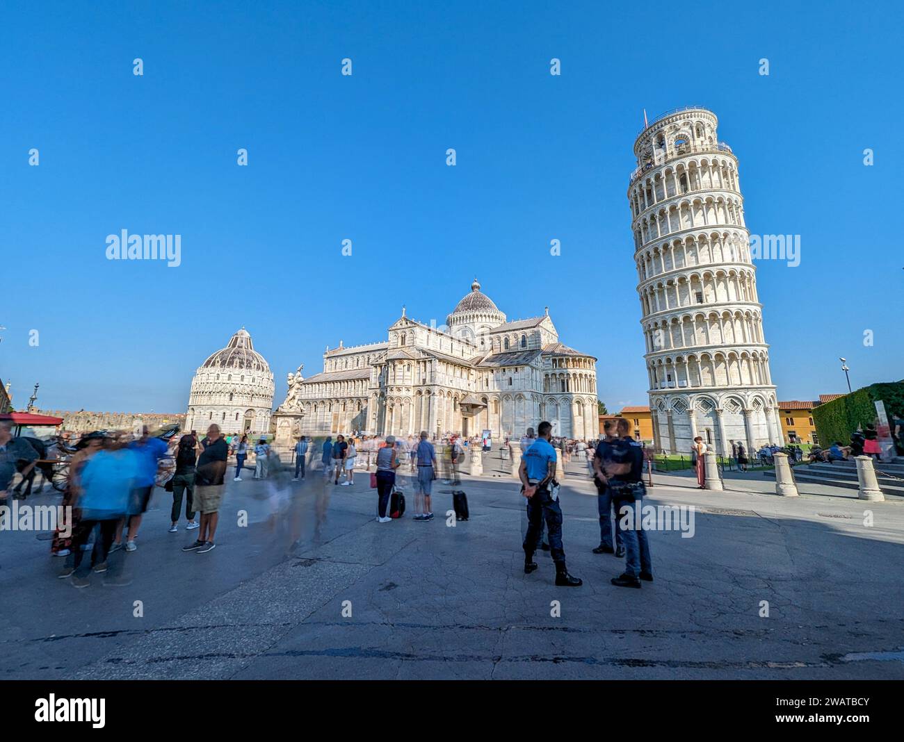 Cathedral area in Pisa with the leaning tower and the baptistery, Italy Stock Photo