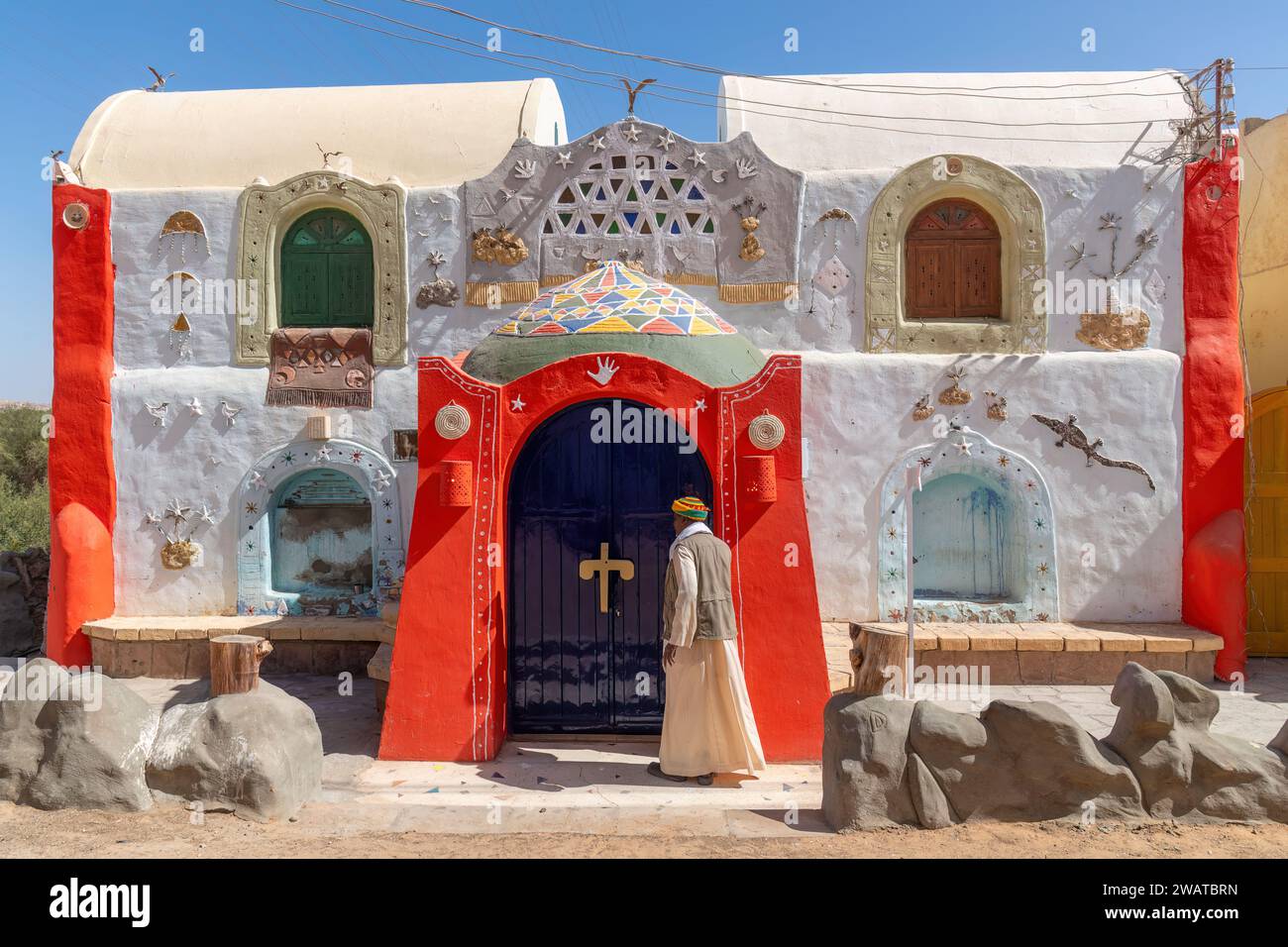 Aswan, Egypt; January 6, 2024 - A colourful Nubian house in Aswan, Egypt Stock Photo