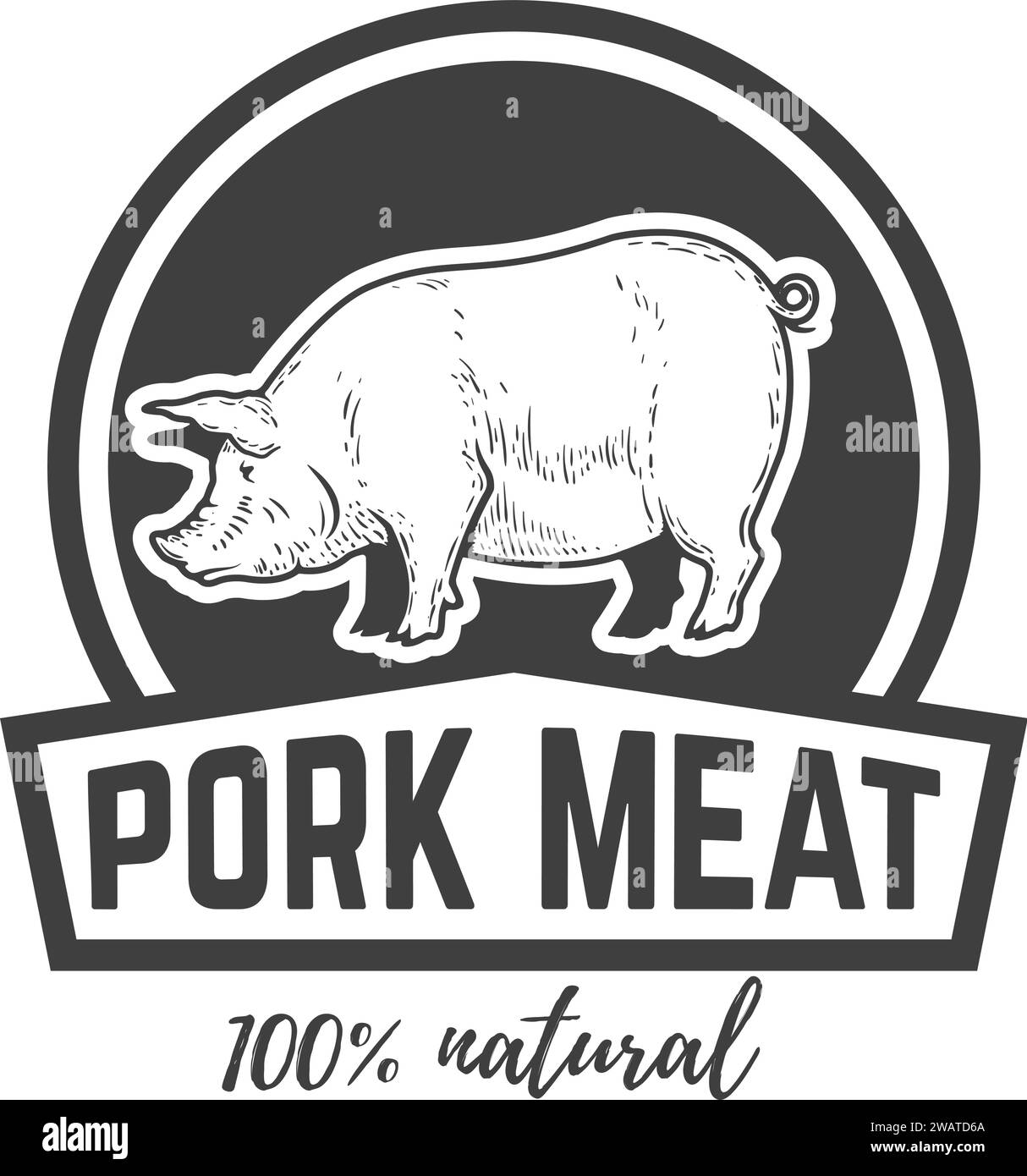 Farm fresh pork meat. Label template with pig meat Stock Vector