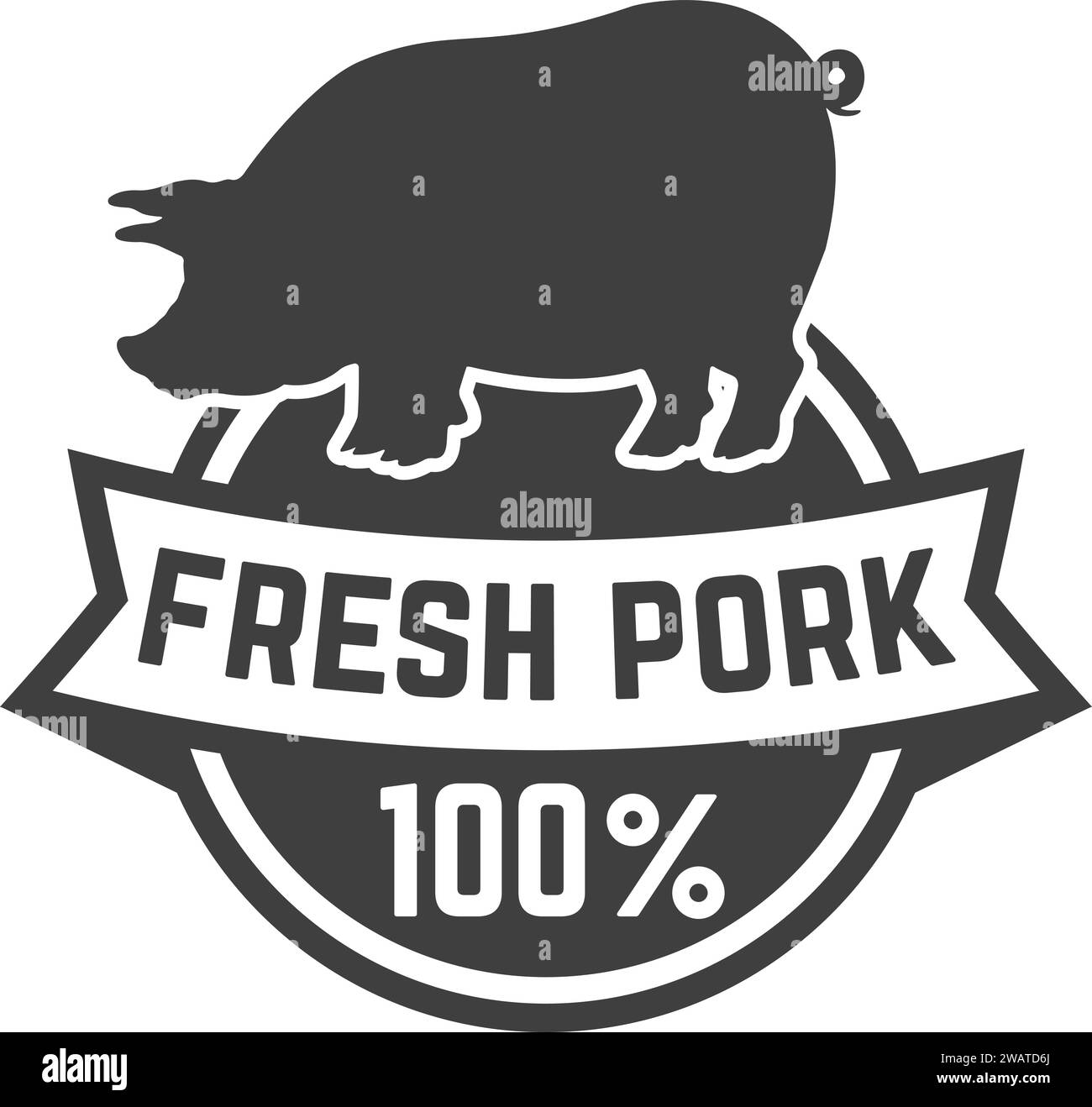 Farm fresh pork meat. Label template with pig meat Stock Vector