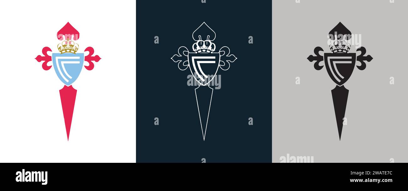 RC Celta de Vigo FC Color Black and White 3 Style Logo Spanish professional football club, Vector Illustration Abstract Editable image Stock Vector