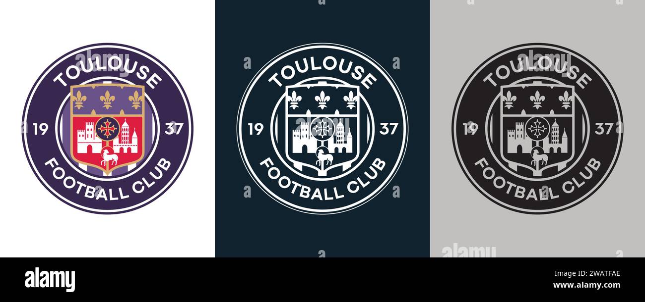 Toulouse FC Color Black and White 3 Style Logo France professional football club, Vector