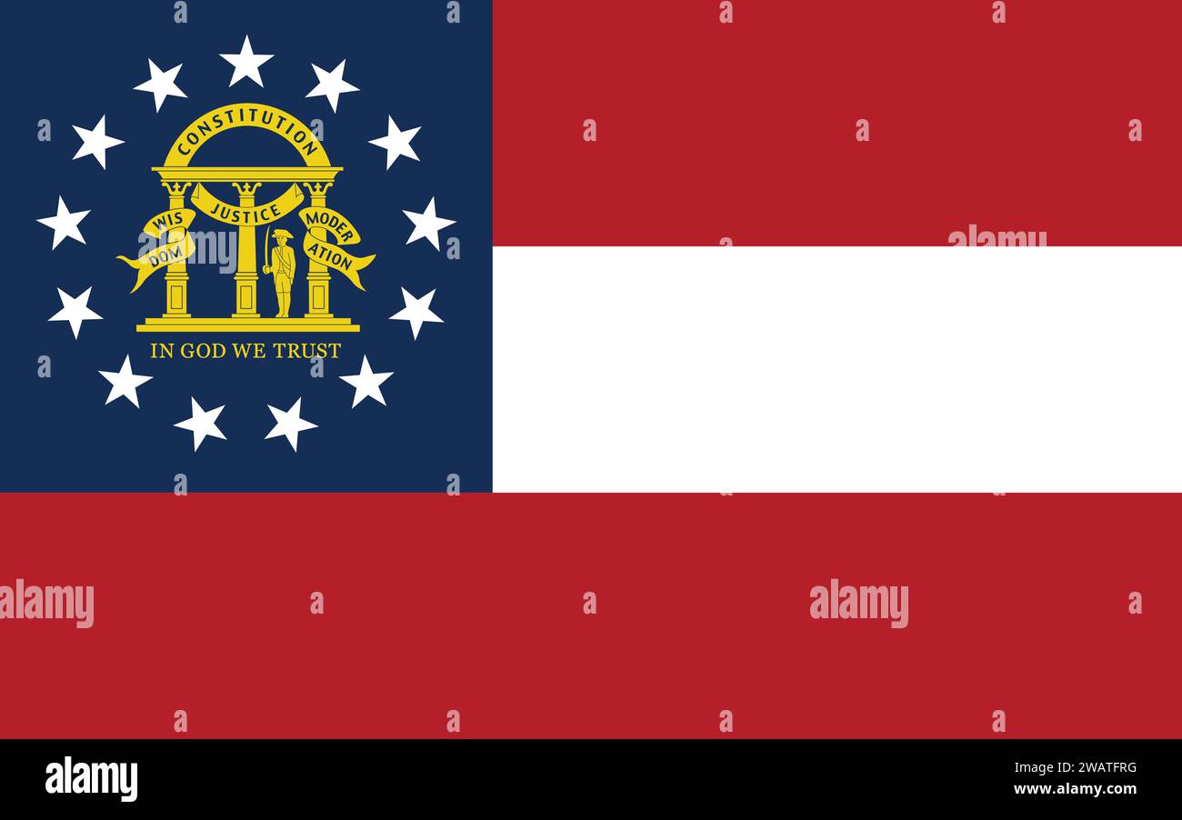 High detailed flag of Georgia. Georgia state flag, National Georgia flag. Flag of state Georgia. USA. America. Stock Vector