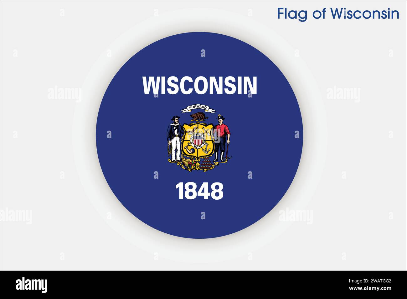 High detailed flag of Wisconsin. Wisconsin state flag, National Wisconsin flag. Flag of state Wisconsin. USA. America. Stock Vector