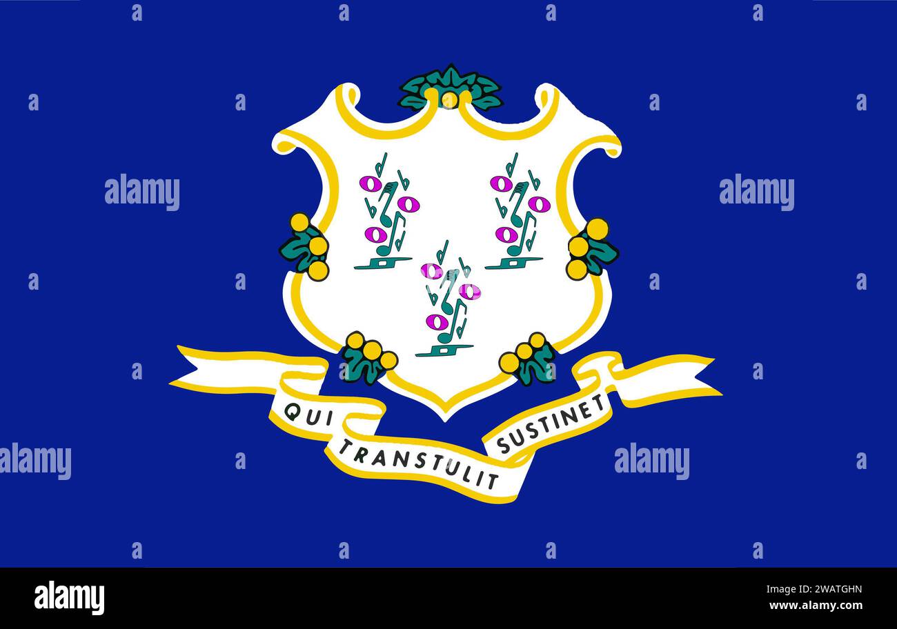High detailed flag of Connecticut. Connecticut state flag, National Connecticut flag. Flag of state Connecticut. USA. America. Stock Photo