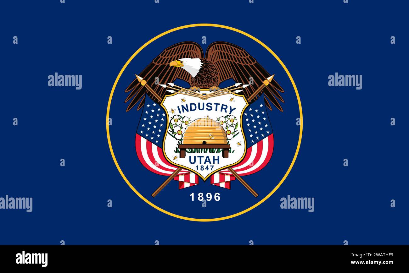 High detailed flag of Utah. Utah state flag, National Utah flag. Flag of state Utah. USA. America. Stock Photo