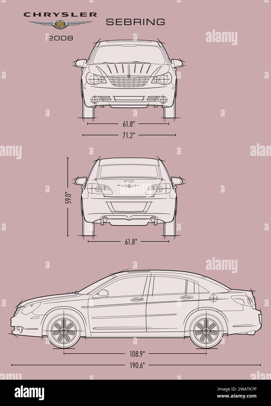 Chrysler Sebring 2008 car blueprint Stock Vector