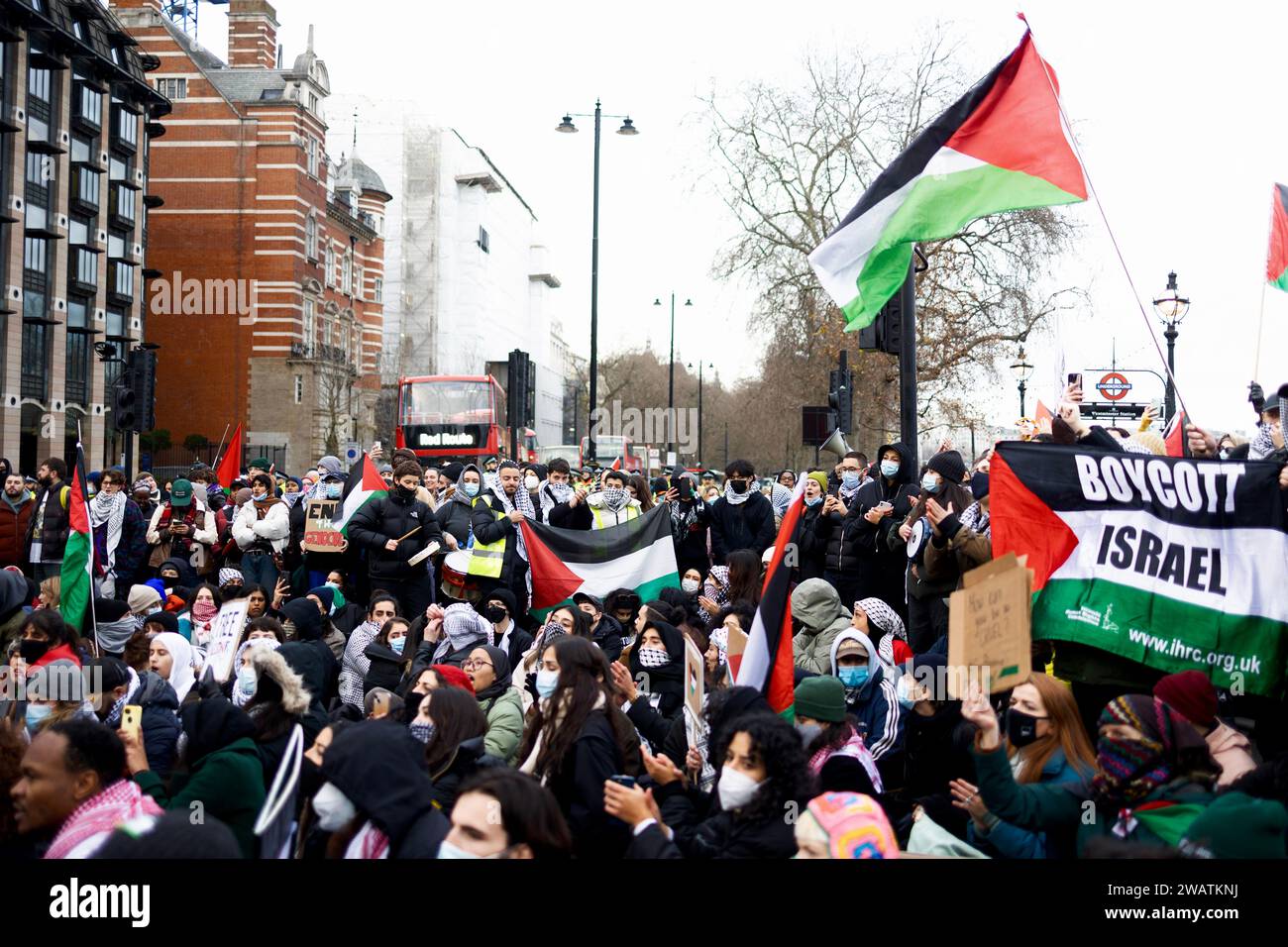 London UK 06th Jan 2024 Crowds Of Protesters Seen At The Junction   London Uk 06th Jan 2024 Crowds Of Protesters Seen At The Junction Of Westminster Bridge During The Demonstration Pro Palestinian Supporters And Human Rights Activists Continue To Demonstrate In London They Call For The Uk Government To Support A Sustainable Ceasefire Solution For The Israel Gaza War Credit Sopa Images Limitedalamy Live News 2WATKNJ 