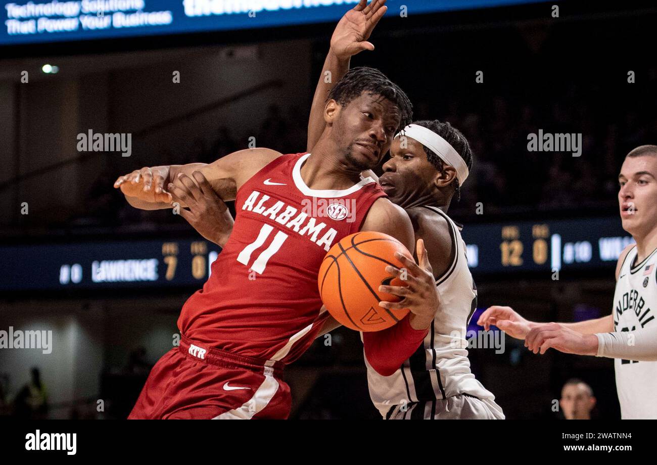 Nashville, Tennessee, USA. 6th Jan, 2024. Alabama Crimson Tide forward Mohamed Wague (11) gains possession of the ball during the second half of his NCAA basketball at Vanderbilt University in Nashville. (Credit Image: © Camden Hall/ZUMA Press Wire) EDITORIAL USAGE ONLY! Not for Commercial USAGE! Stock Photo