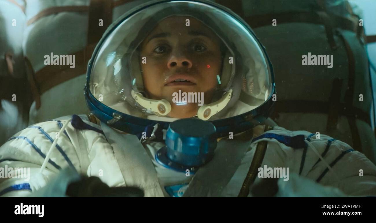 I.S.S. (2024) directed by Gabriela Cowperthwaite and starring Ariana DeBose as Dr. Kira Foster. Tensions flare in the near future aboard the International Space Station as a conflict breaks out on Earth. Reeling, the US and Russian astronauts receive orders from the ground: take control of the station by any means necessary. Publicity still ***EDITORIAL USE ONLY***. Credit: BFA / Bleecker Street Media Stock Photo