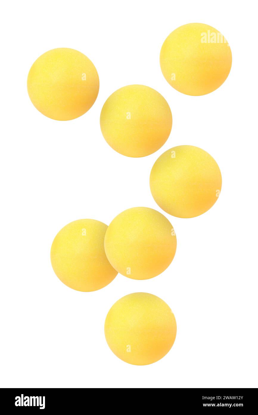 Many table tennis balls flying on white background Stock Photo Alamy