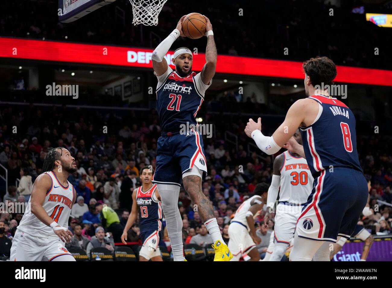Washington Wizards center Daniel Gafford (21) pulls a rebound during