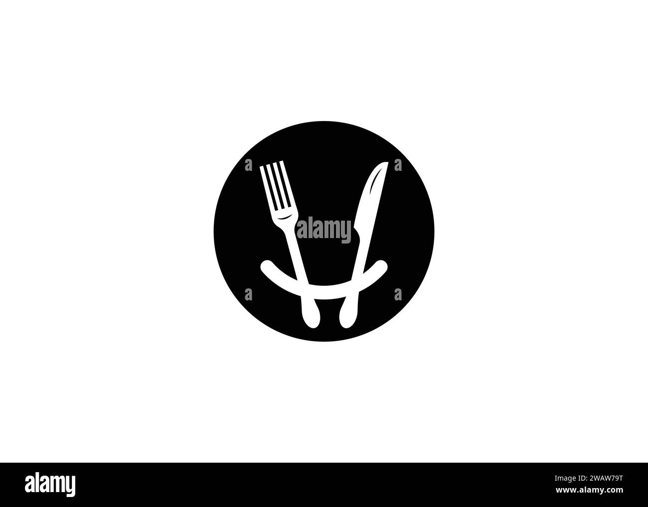 Minimal Happy fork and knife vector logo design template Stock Vector