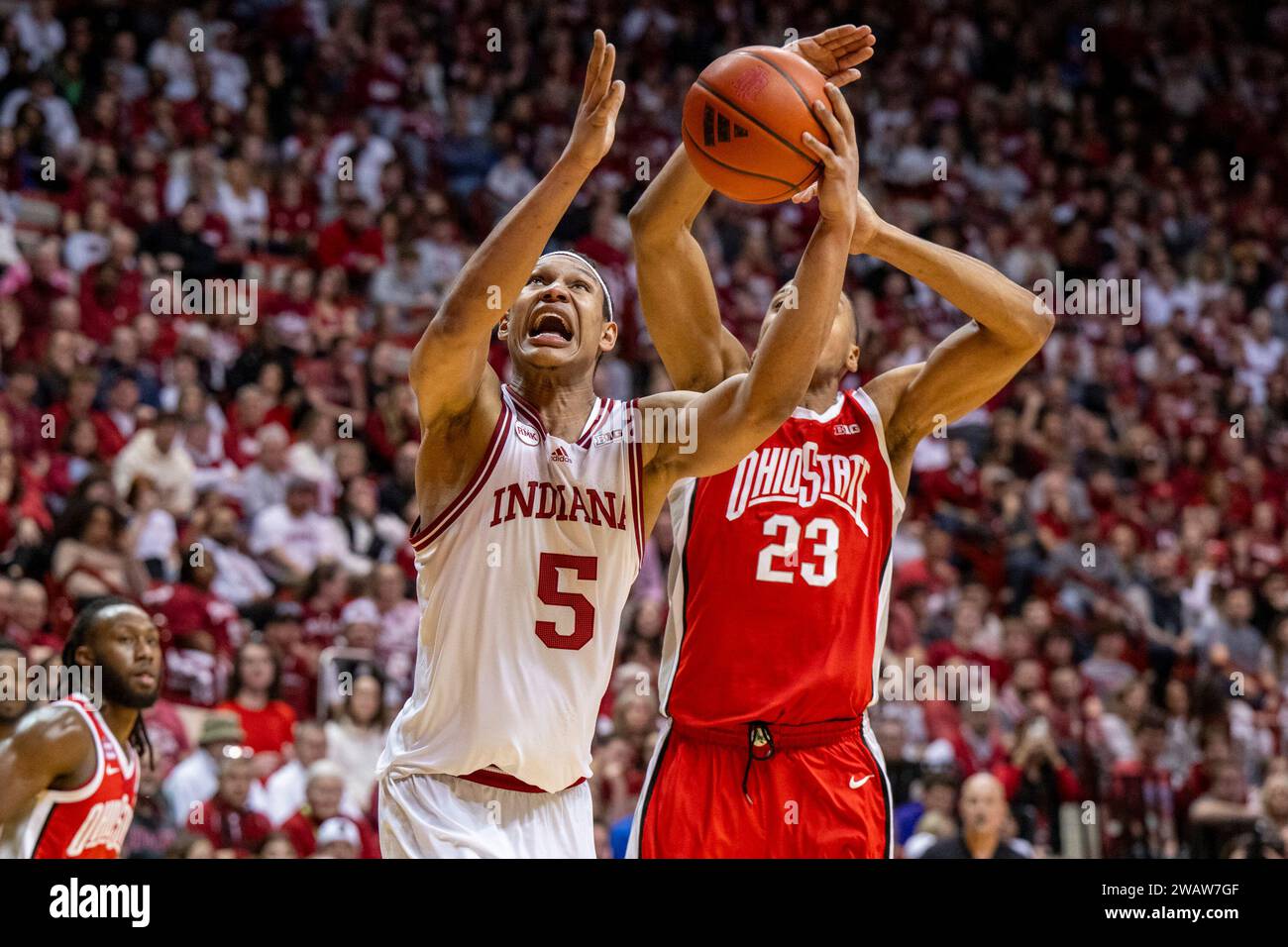 Indiana Forward Malik Reneau (5) Shoots While Defended By Ohio State ...