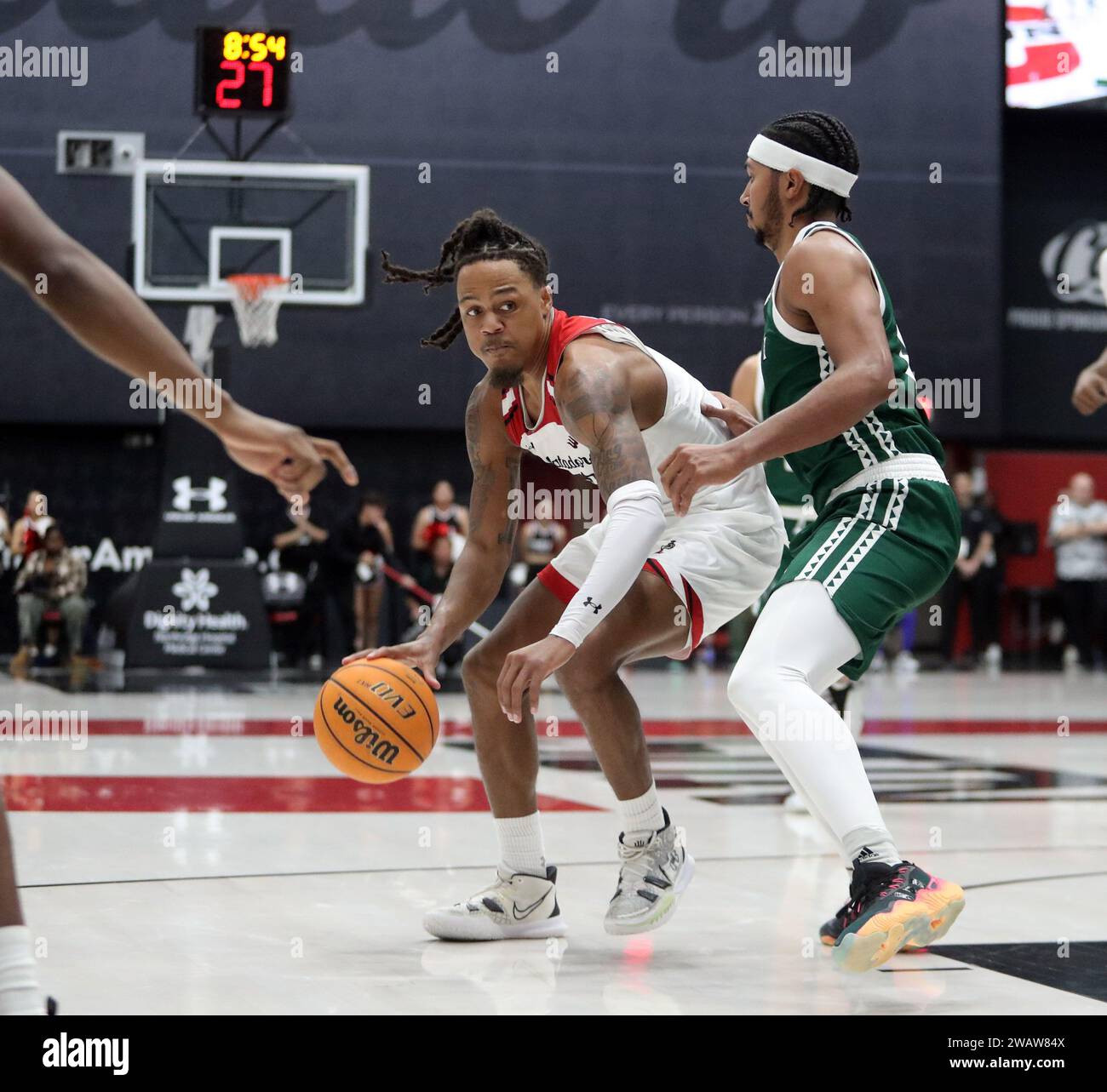 January 6, 2024 - Cal State Northridge Matadors guard Dionte Bostick #0 during a game between the CSUN Matadors and the Hawaii Rainbow Warriors during a game at the Premier America Credit Union Arena in Northridge, CA - Michael Sullivan/CSM Stock Photo