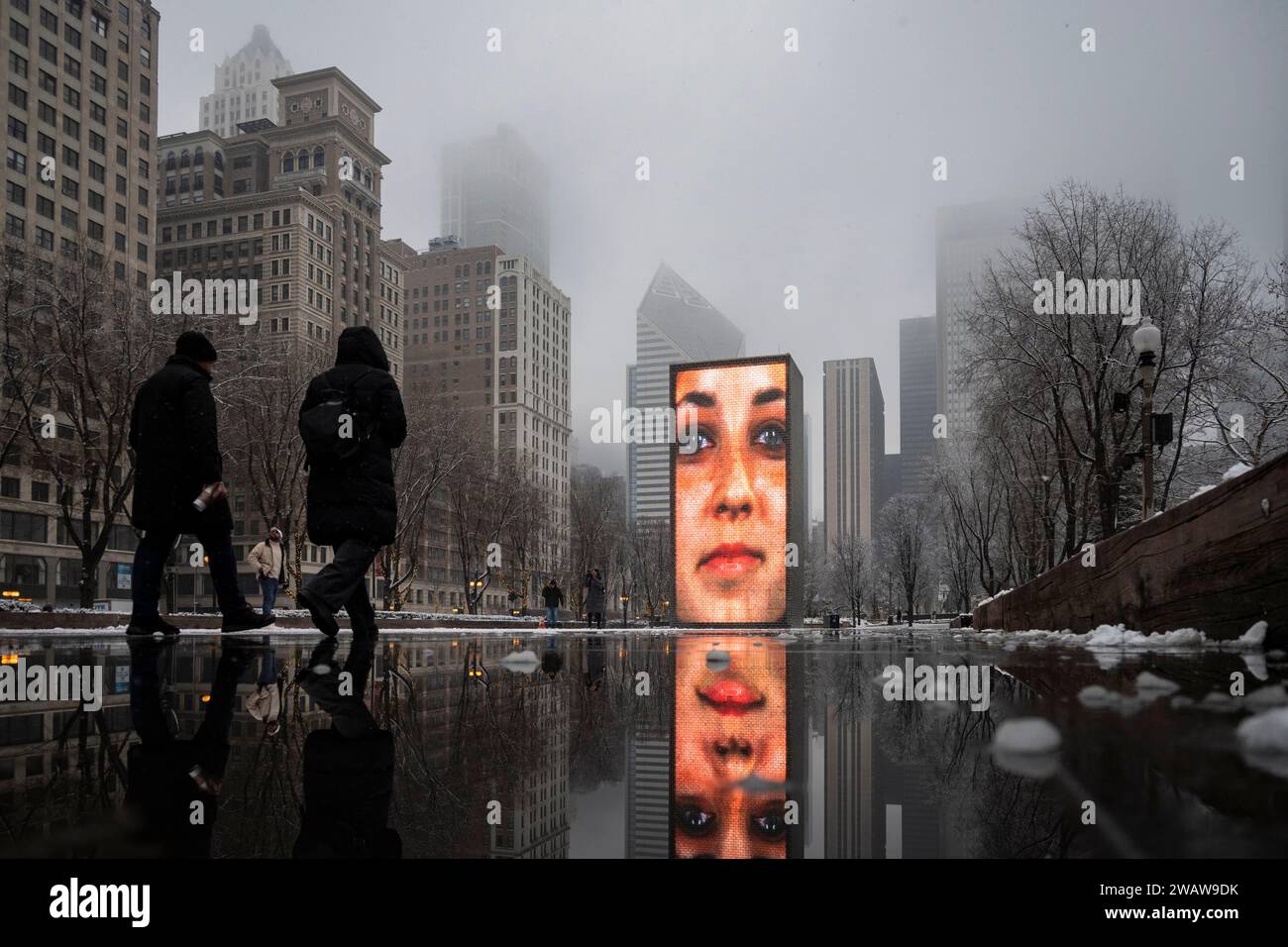 Chicago, USA. 6 January 2024. Chicago weather Crown Fountain, an