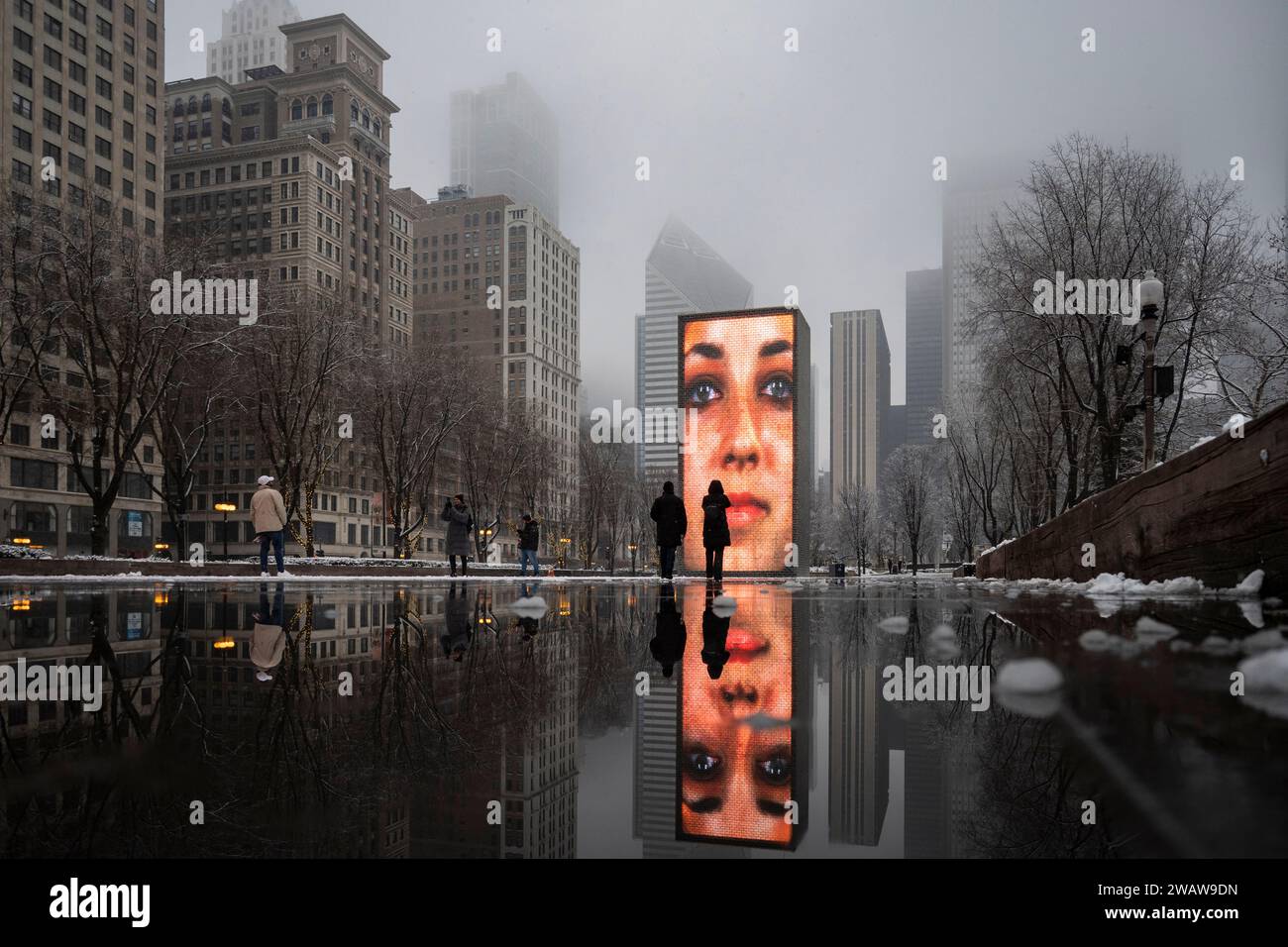 Chicago, USA. 6 January 2024. Chicago weather Crown Fountain, an