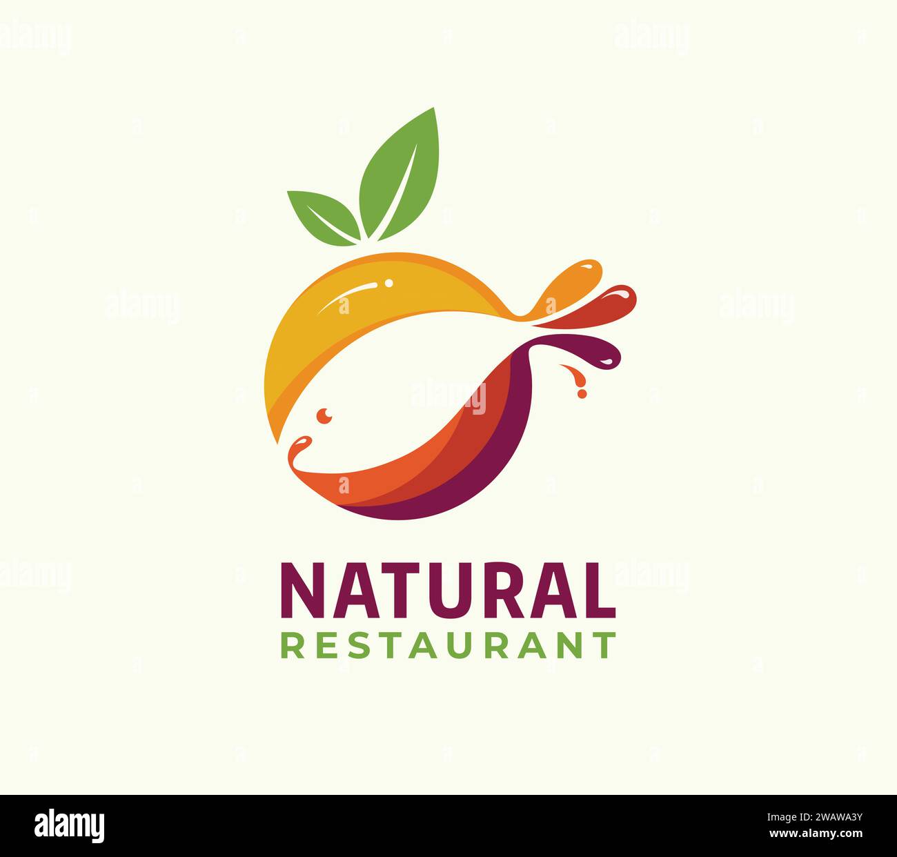 organic fruit food logo with fish in negative space Stock Vector