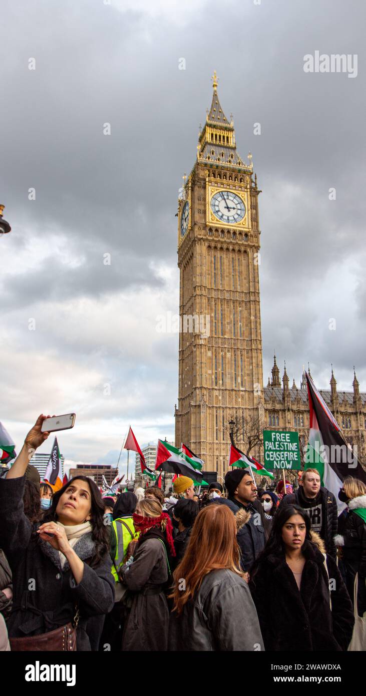 London, United Kingdom - January 6th 2023:Pro-Palestine protest in Central London. Stock Photo