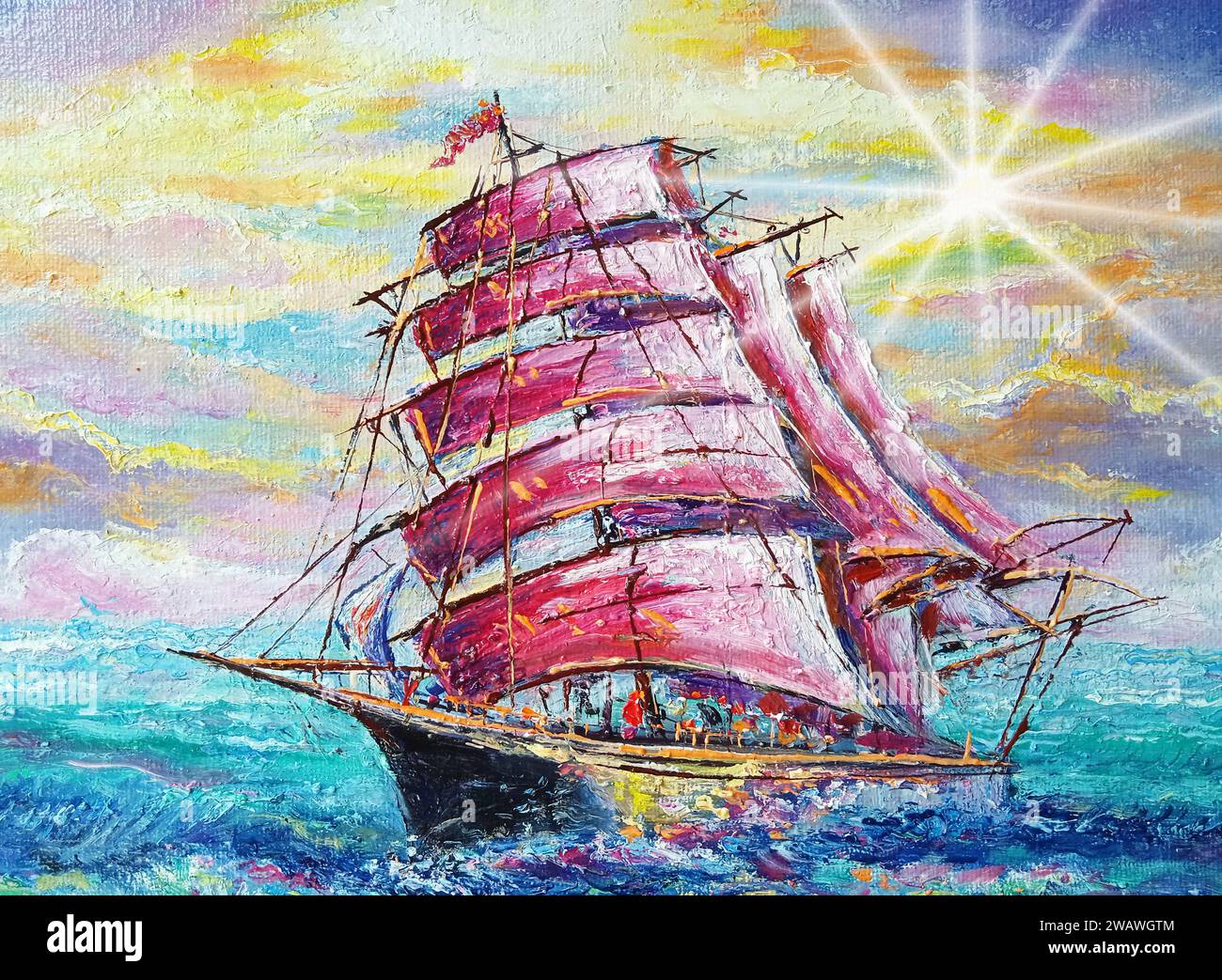 Art Oil painting color  sailboat Stock Photo