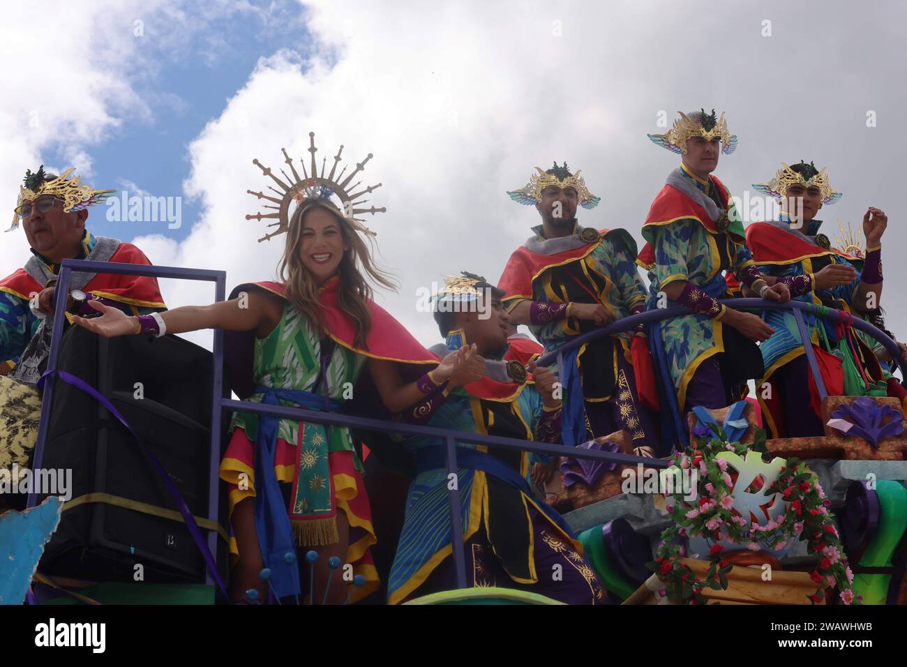 Pasto. 6th Jan, 2024. Revelers enjoy their time during the Carnival of Blacks and Whites in Pasto, Colombia on Jan. 6, 2024. The carnival was inscribed on the UNESCO Representative List of the Intangible Cultural Heritage of Humanity in 2009. Credit: Zhou Shengping/Xinhua/Alamy Live News Stock Photo