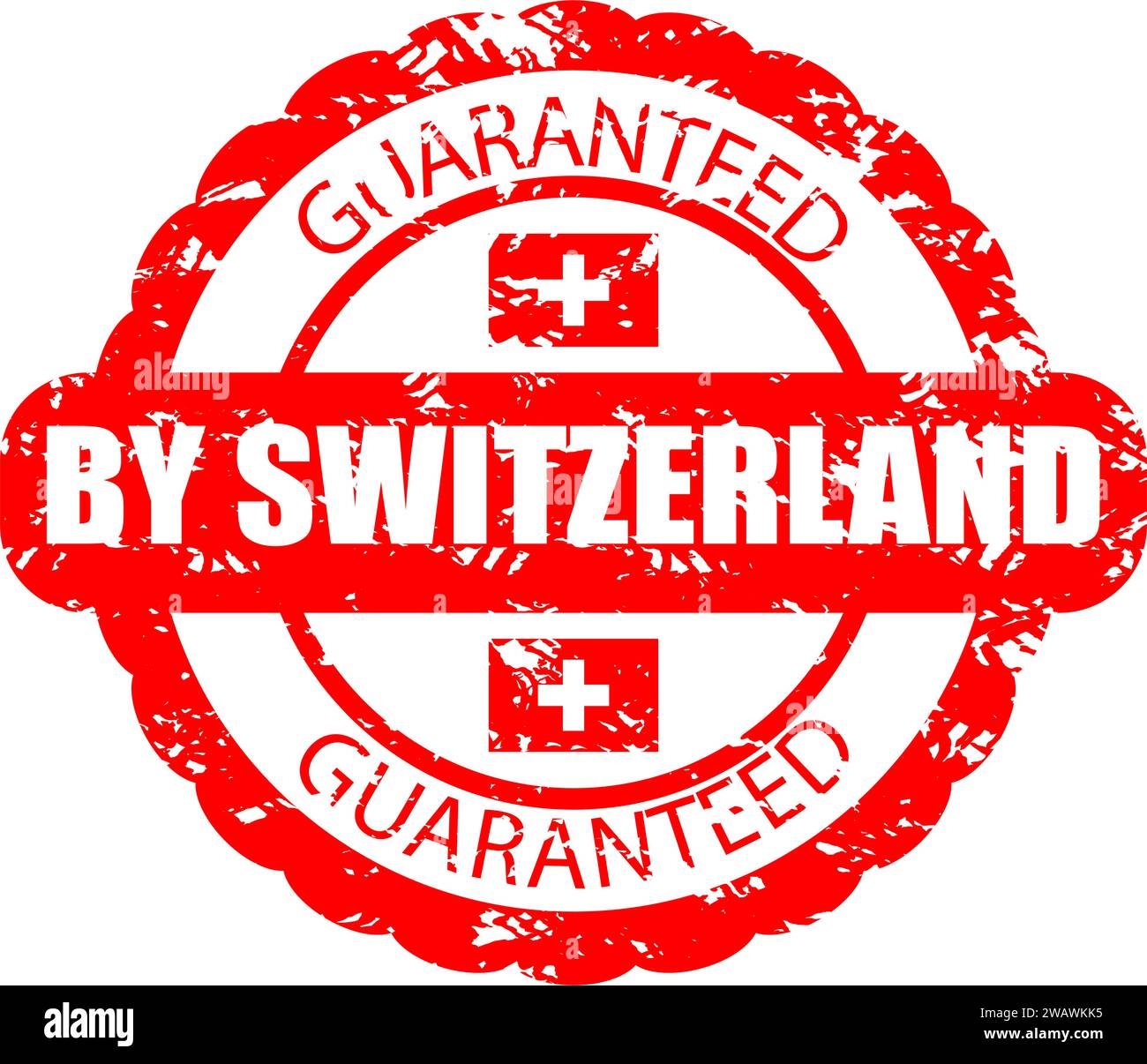 Made in Switzerland, swiss quality and guaranteed rubber stamp. Vector of swiss label badge, sign banner original illustration, sticker commercial Stock Vector
