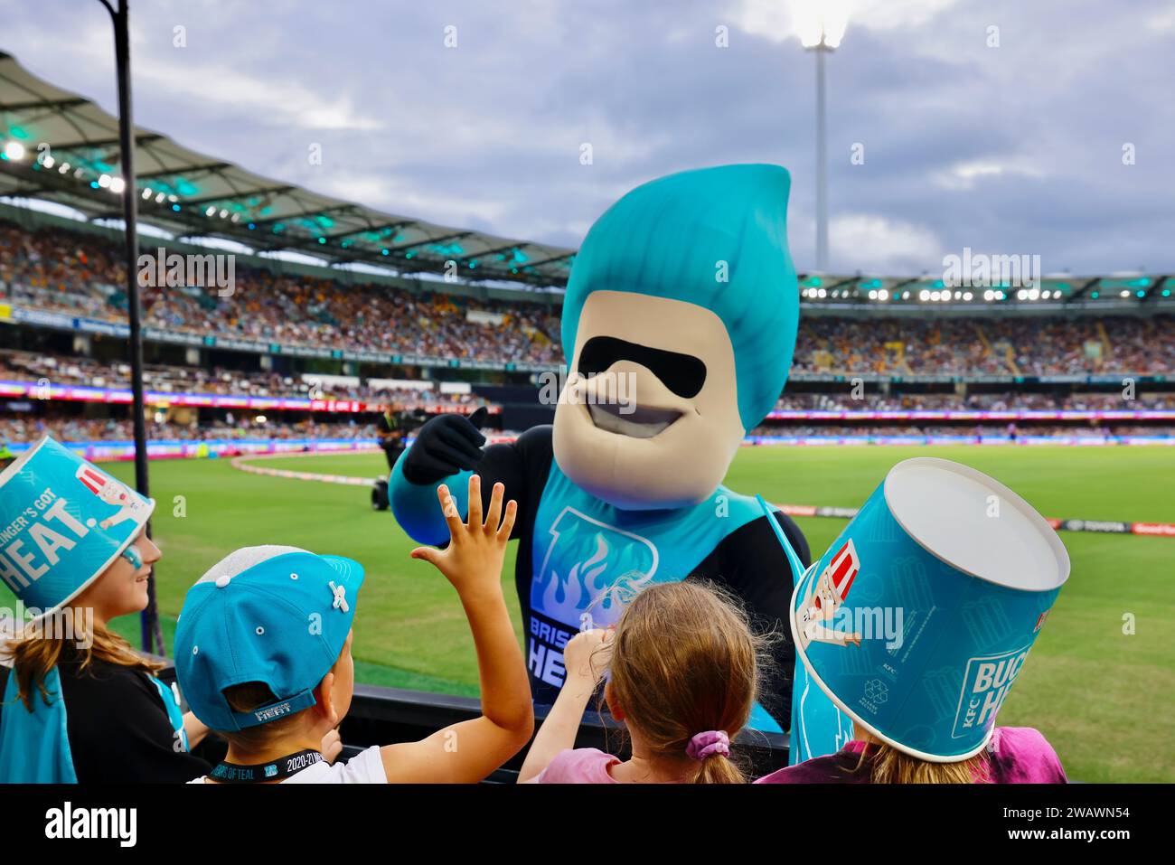 Brisbane, Australia. 7th Jan 2024. Brisbane Heat mascots entertain the ...