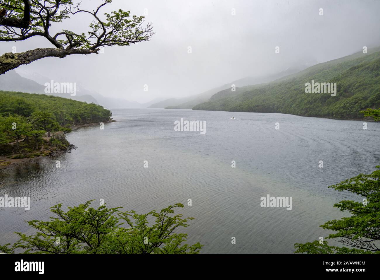 RioCcanadon de los Toros, Lake near El Chalten with boat to the glacier hike. Stock Photo