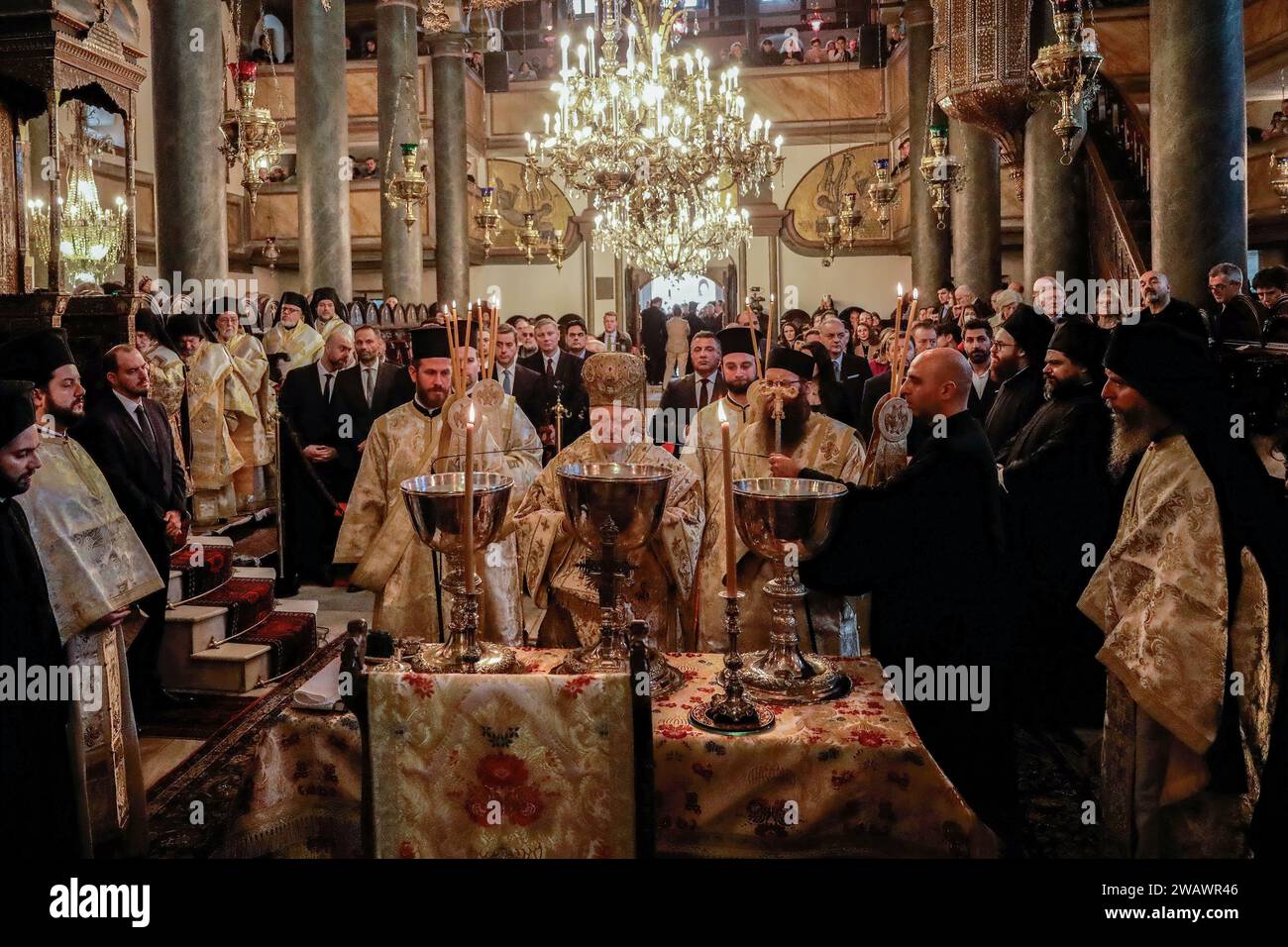 Istanbul, Turkey. 06th Jan, 2024. Greek Orthodox Ecumenical Patriarch Bartholomew I of Constantinople conducts the Epiphany mass during the Epiphany day celebrations at the Church of Fener Orthodox Patriarchate. Hundreds of believers celebrate the epiphany and baptism of Jesus. Credit: SOPA Images Limited/Alamy Live News Stock Photo