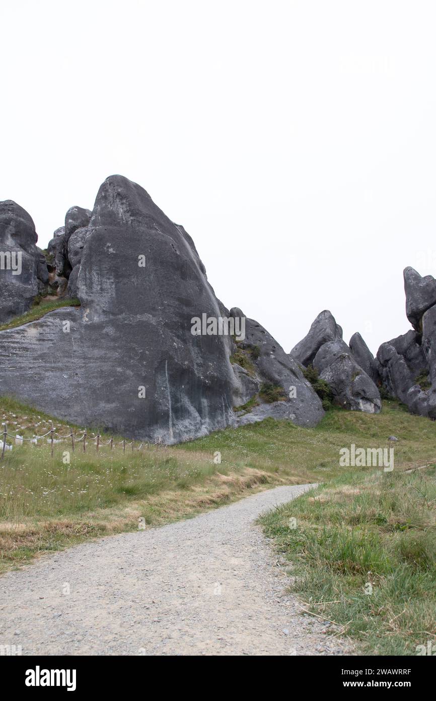 Castle Hills is an extremely popular place for climbing and bouldering. There are a large number of bolted climbs within the reserve Stock Photo