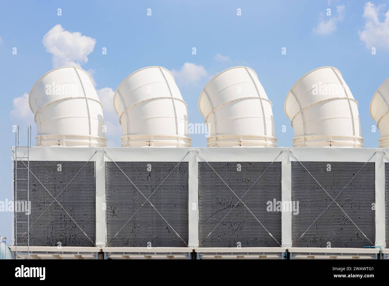 HVAC Air Chillers on Roof top Units. Large Water air cooling tower for Industry Air Conditioner