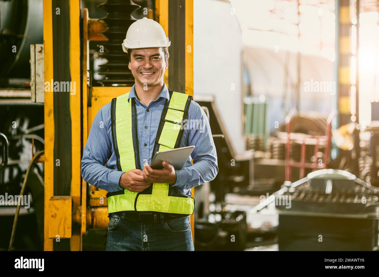 portrait happy adult senior engineer man officer in safety uniform