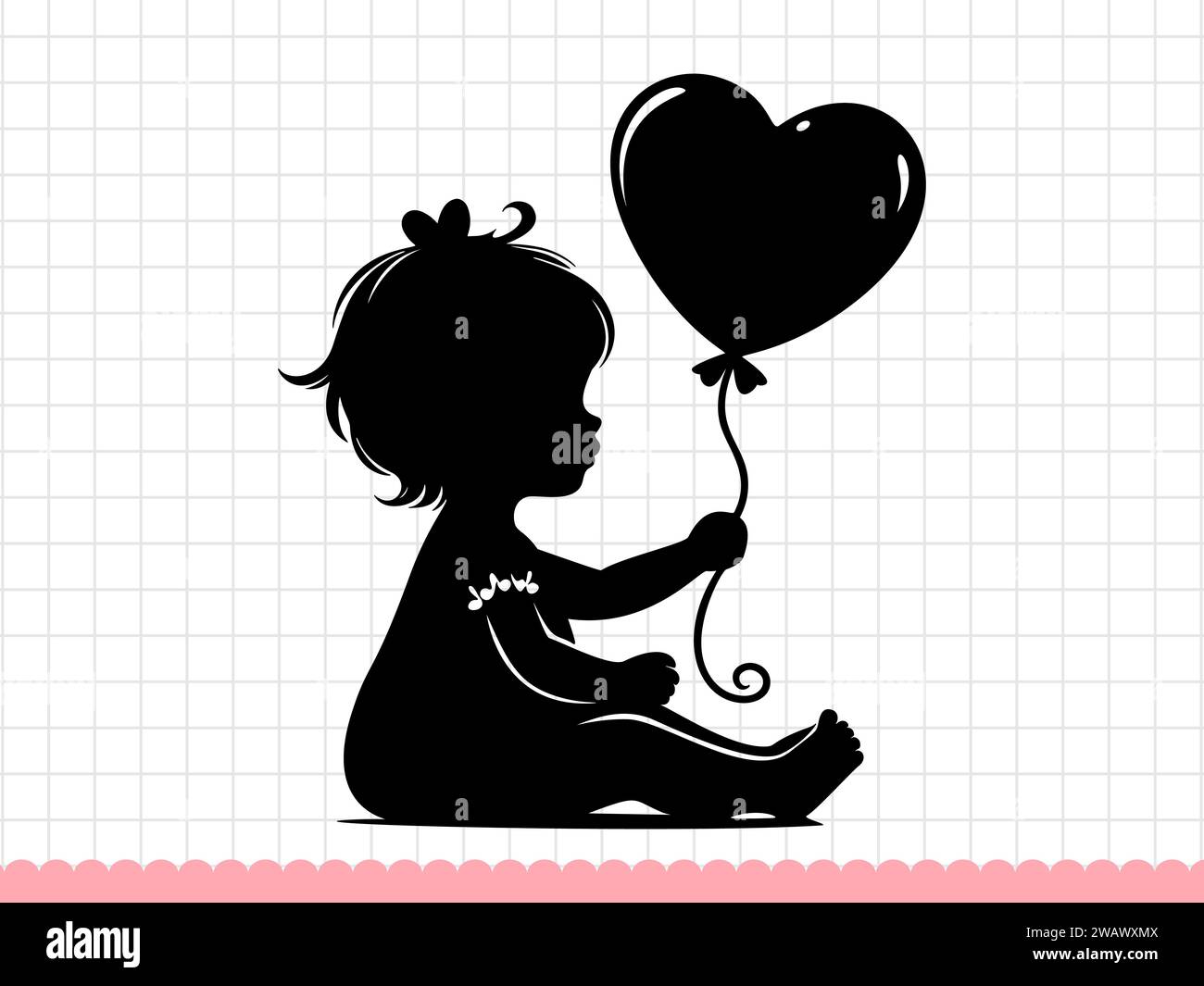 Cute baby girl silhouette with heart shaped balloon. Vector illustration Stock Vector Image