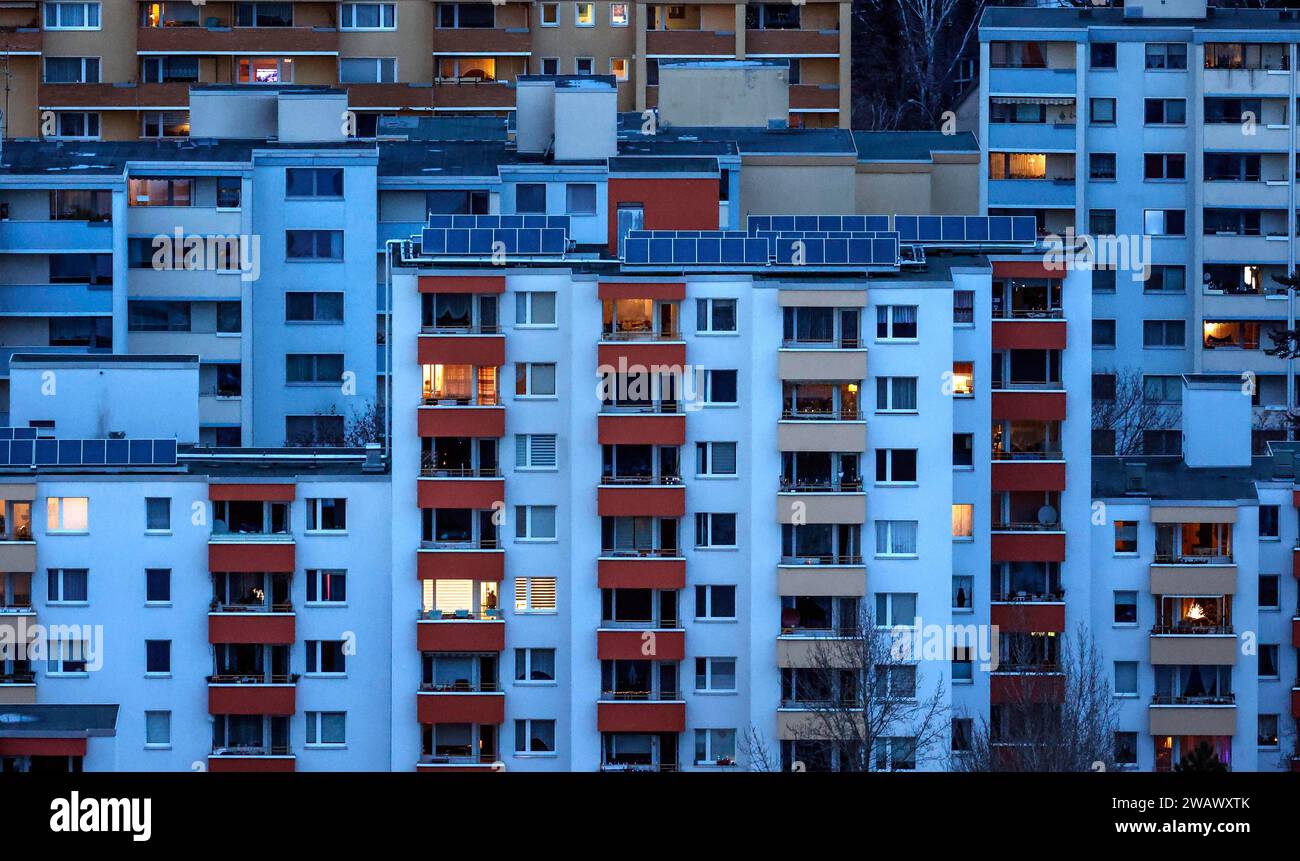 View of houses in Gropiusstadt. The rise in rents in German cities has increased again in the past year, Berlin, 16.01.2023 Stock Photo