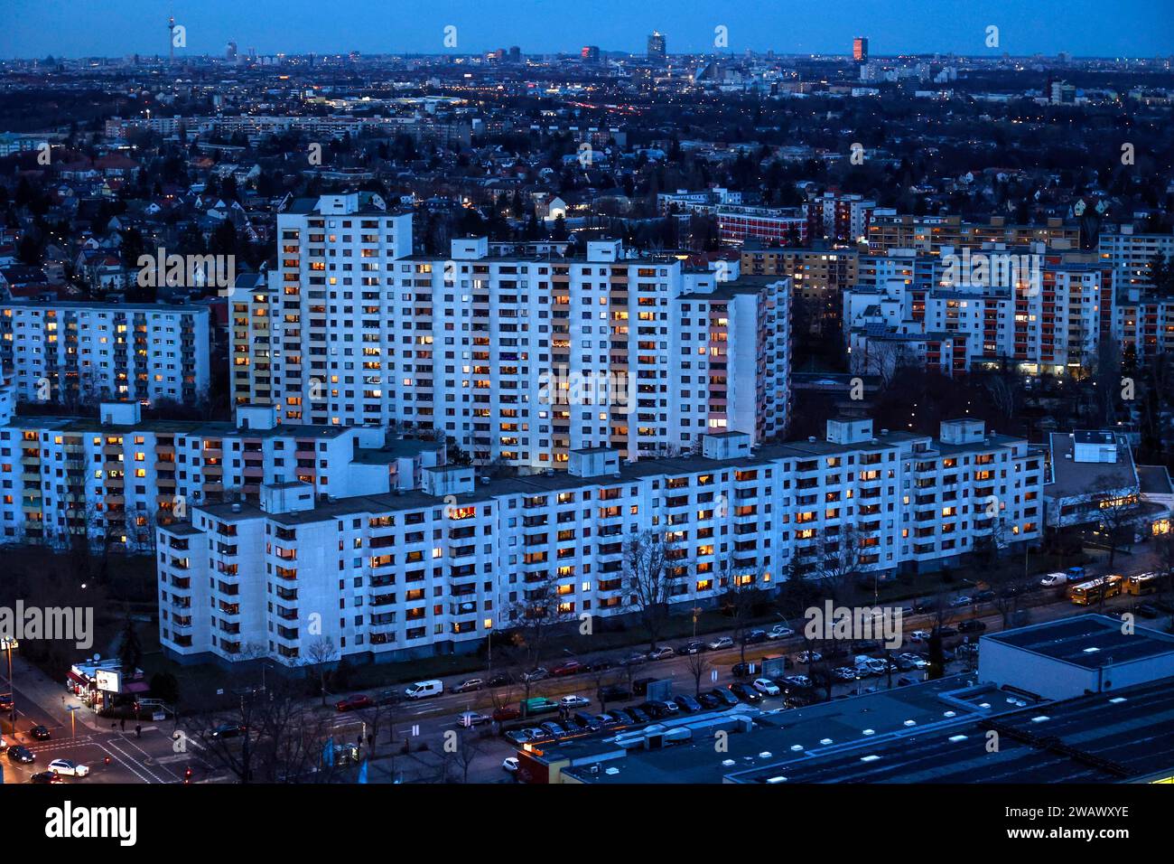 View of houses in Gropiusstadt. The rise in rents in German cities has increased again in the past year, Berlin, 16.01.2023 Stock Photo