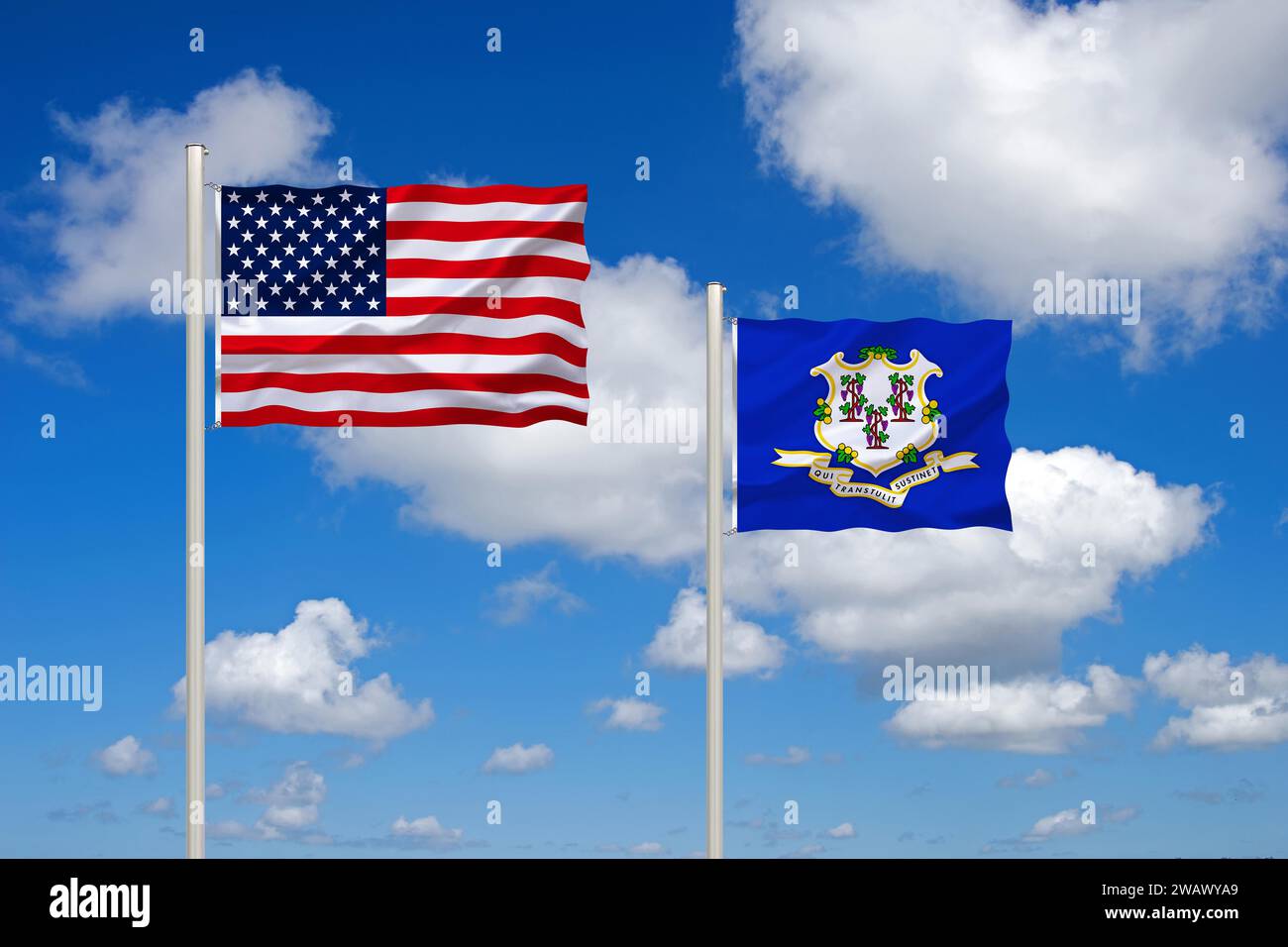 The flag of the USa and Connecticut, Studio Stock Photo