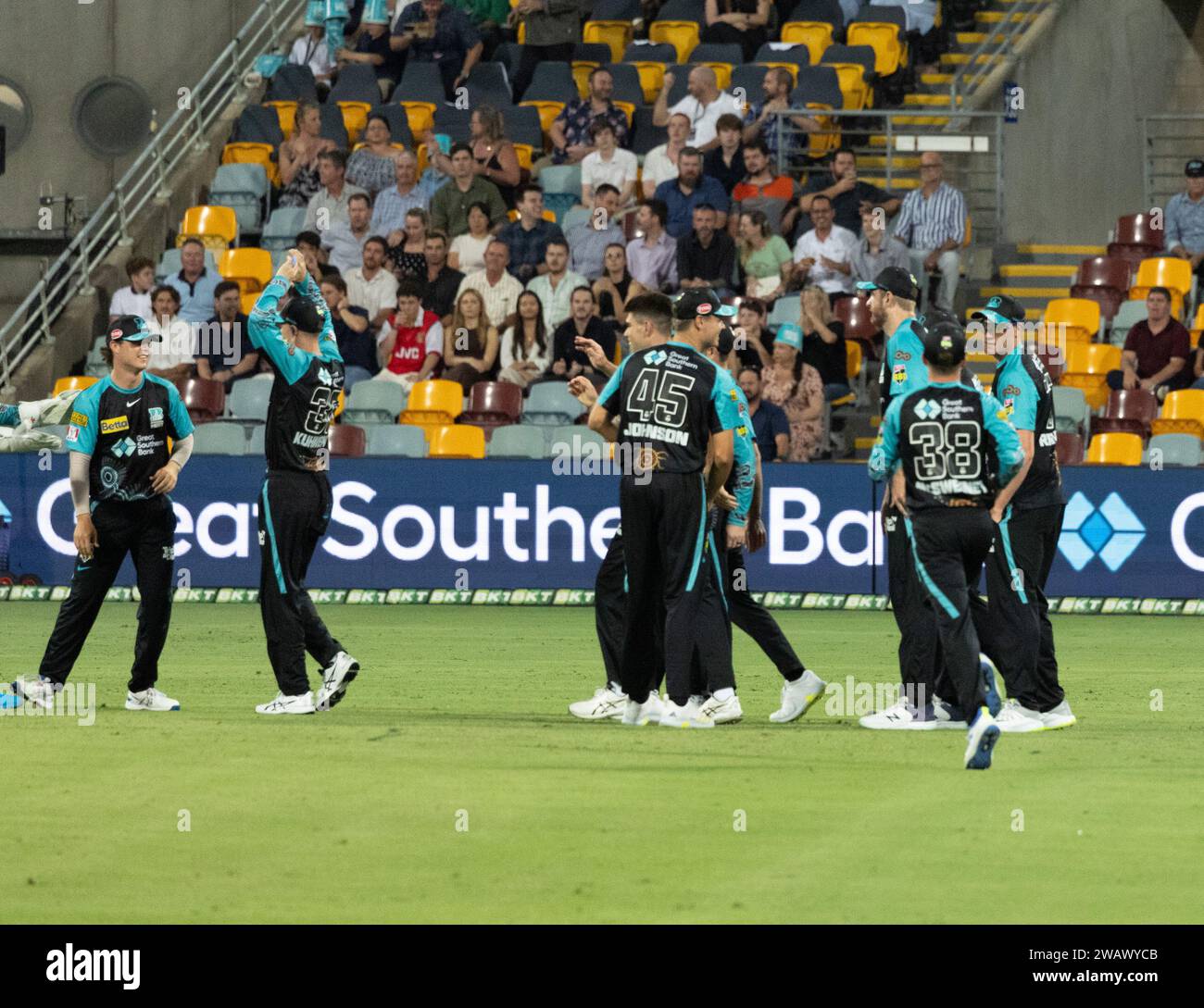 Brisbane, Australia. 7th Jan 2024. Brisbane Heat players clebate the