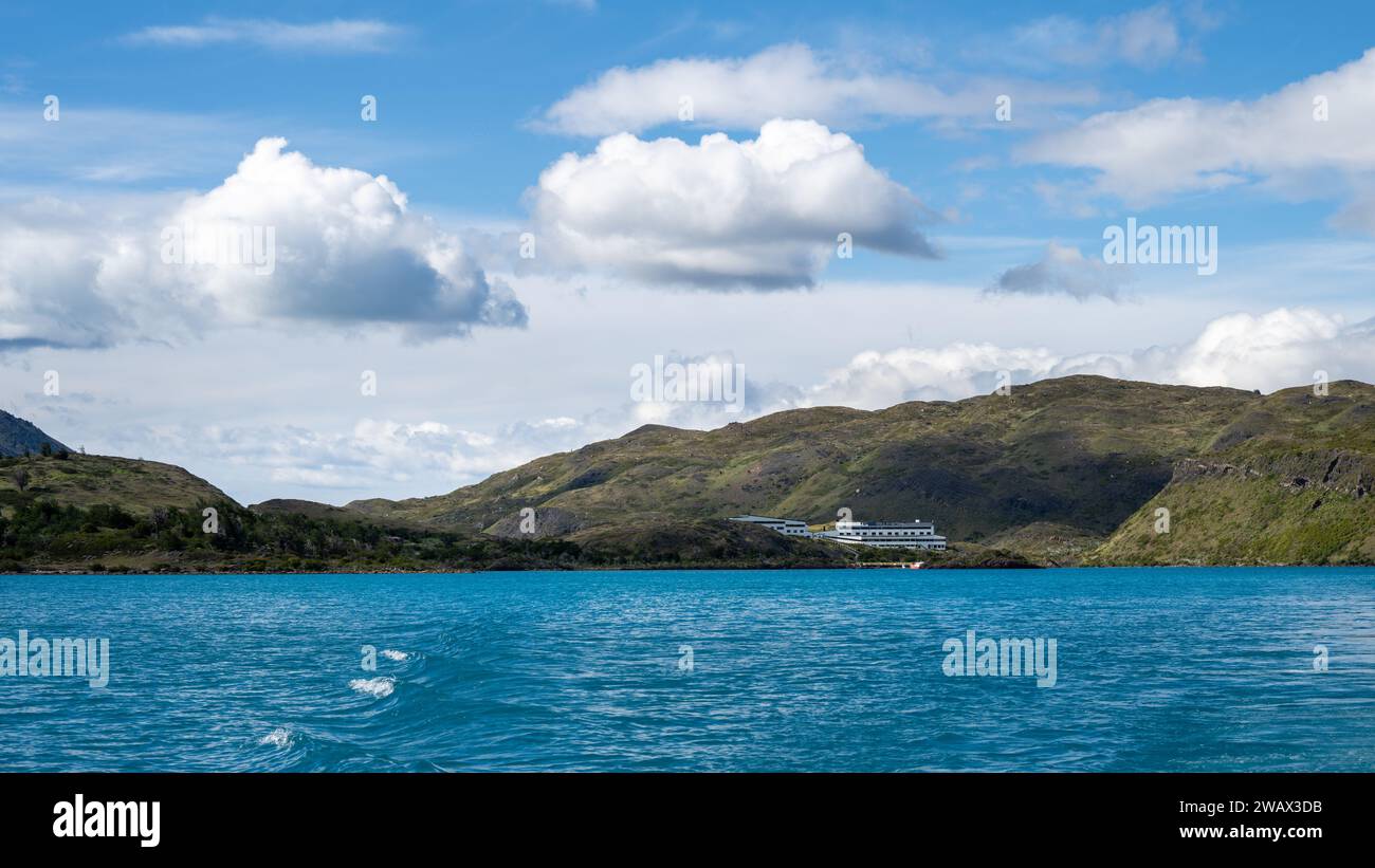 Explora Hotel, Lake Pehoe, Torres Del Pain National Park, Chile Stock Photo