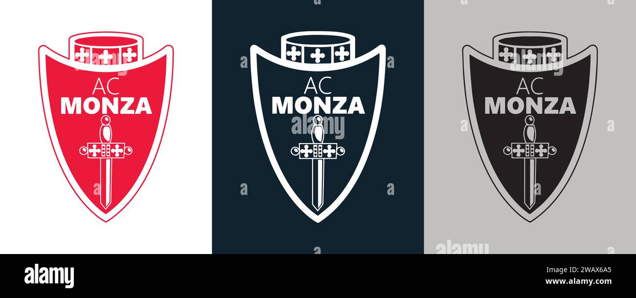 AC Monza FC Color Black and White 3 Style Logo Italian professional football club, Vector Illustration Abstract Editable image Stock Vector