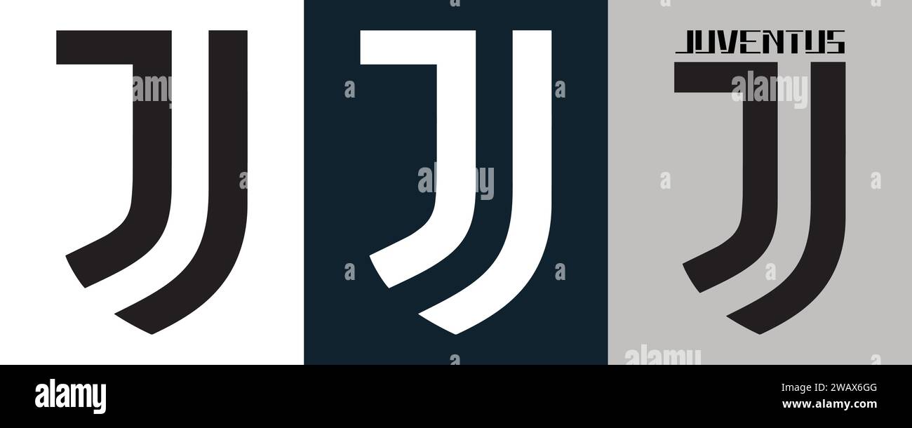 Juventus FC Color Black and White 3 Style Logo Italian professional football club, Vector Illustration Abstract image Stock Vector